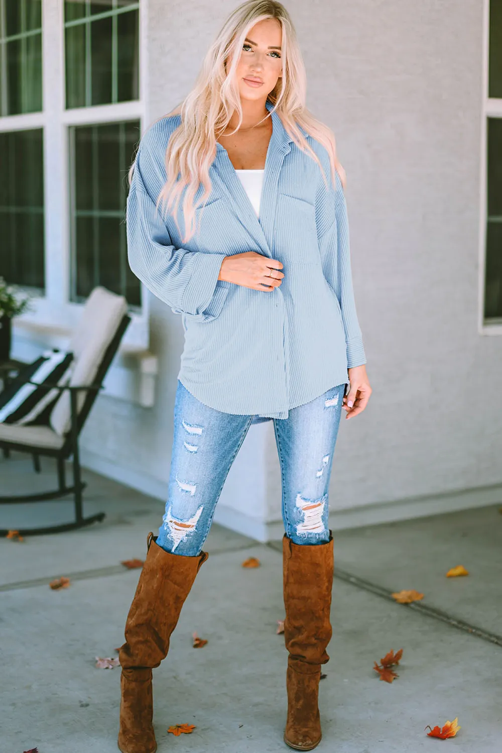 Striped Collared Neck Long Sleeve Shirt, image 10