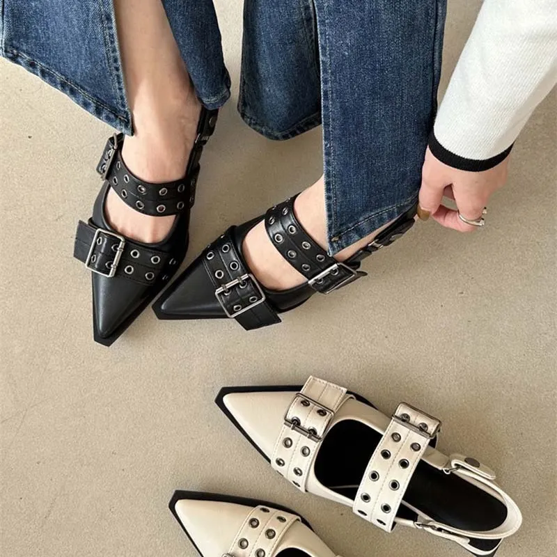 Point Toe Eyelet Buckle Slip-Ons, image 2