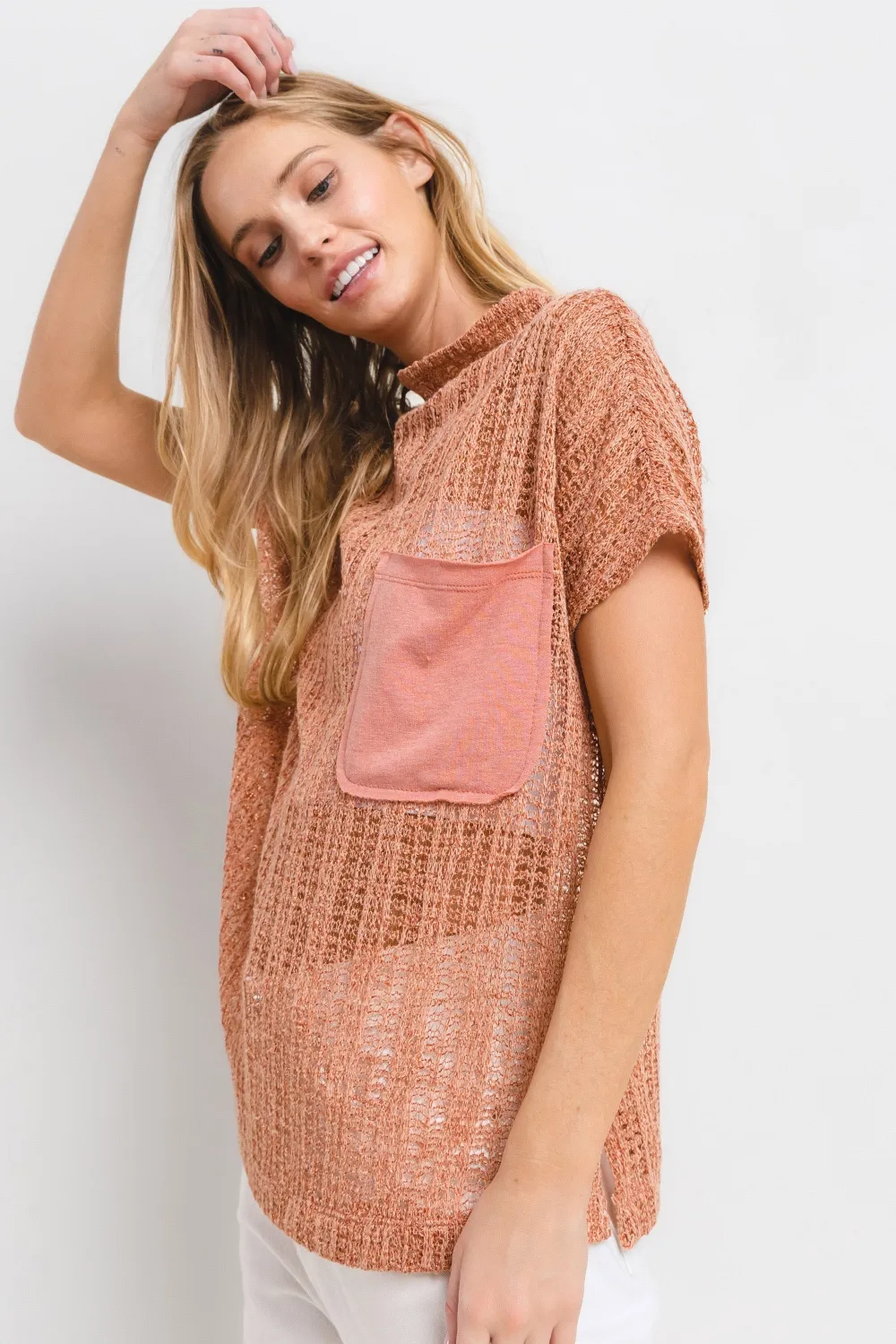 Ces Femme See Through Crochet Mock Neck Cover Up, image 4