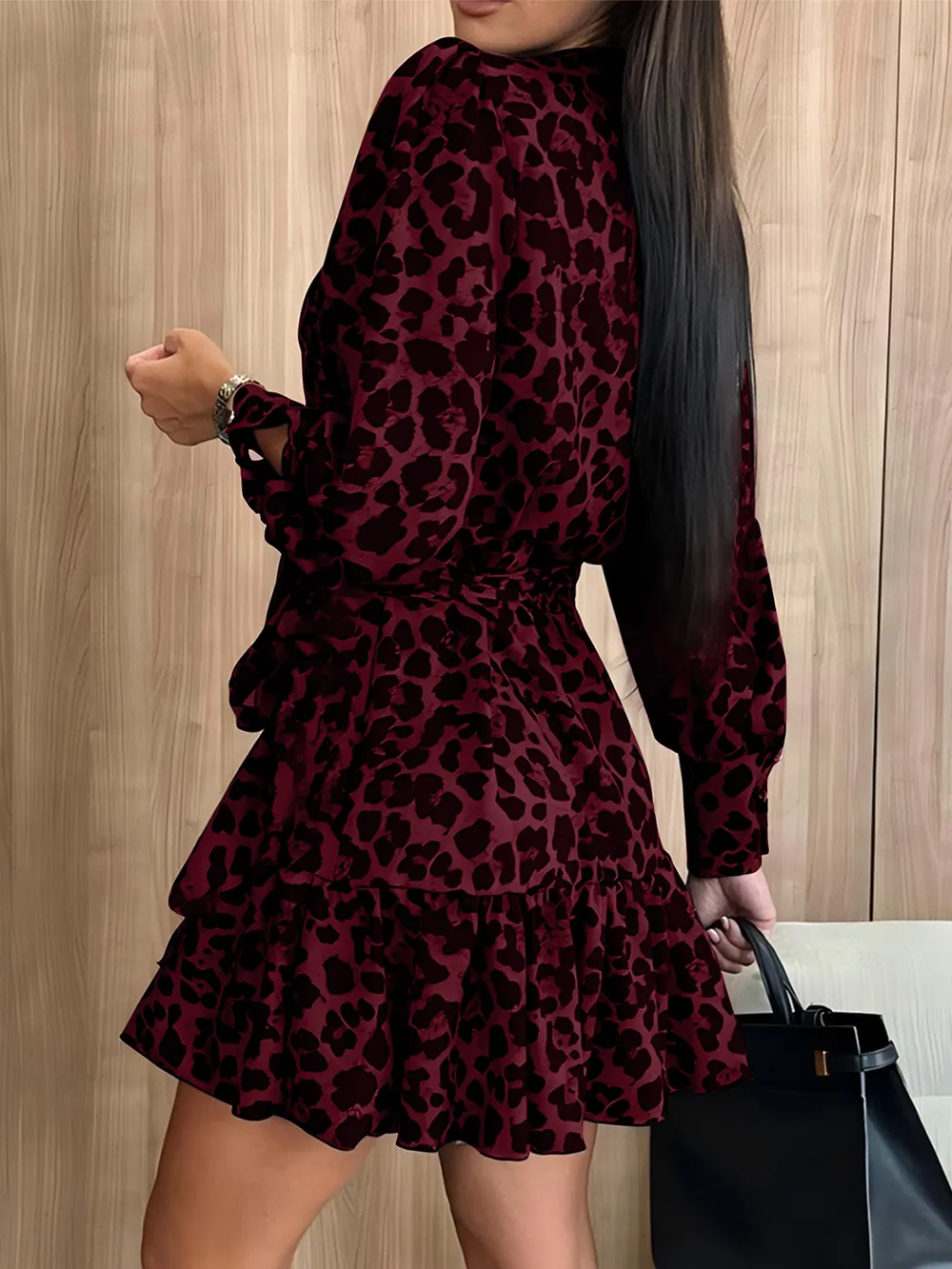 Tied Leopard Surplice Long Sleeve Dress, image 7
