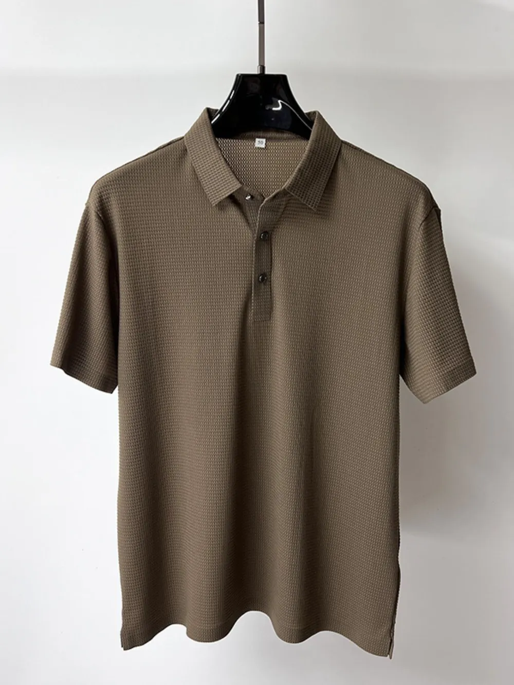 Men's Plus Size Waffle Knit Short Sleeve Polo, image 2