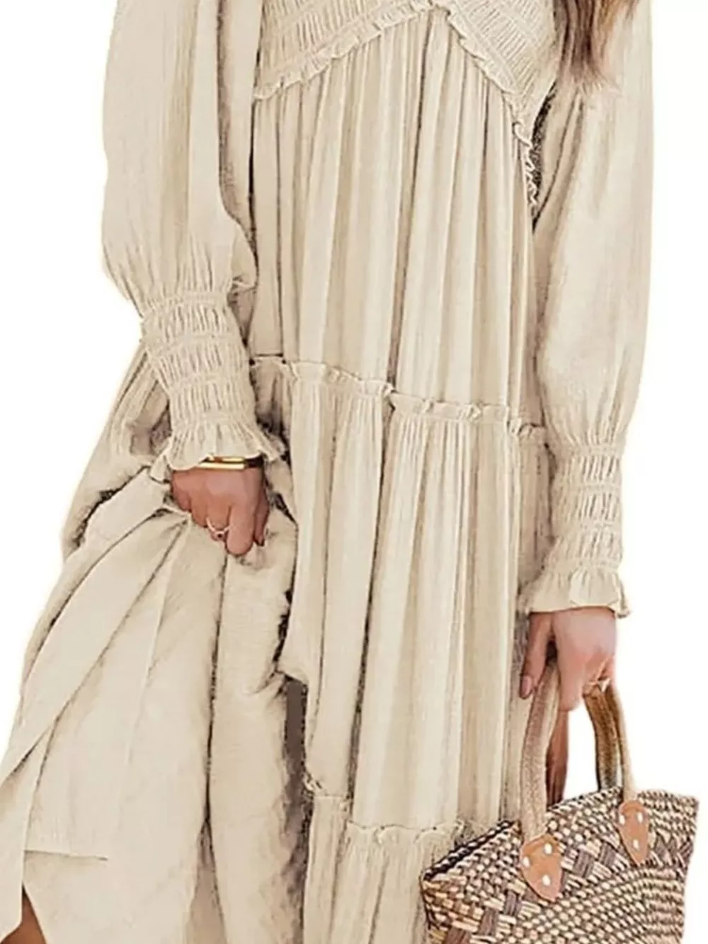 V-Neck Long Sleeve Tiered Maxi Dress, image 5