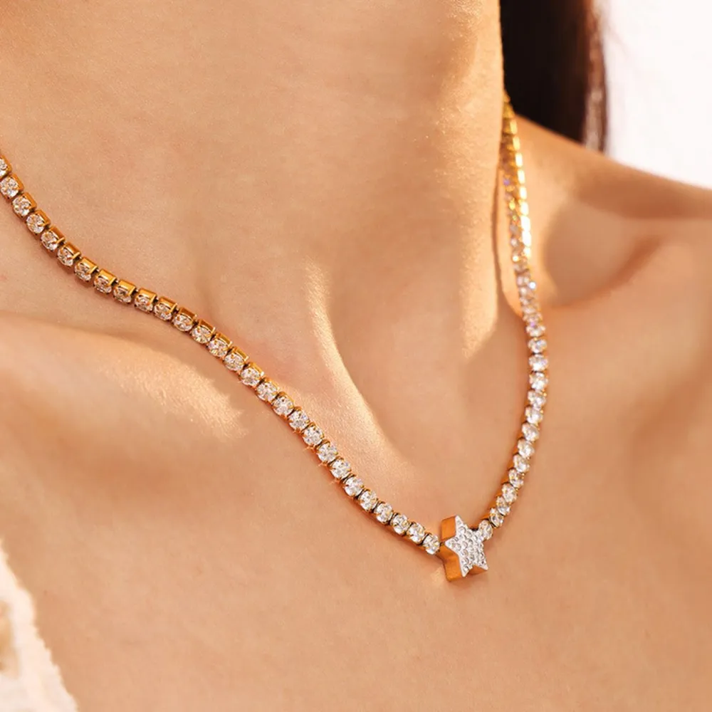 Titanium Steel Zircon Star Necklace, image 2