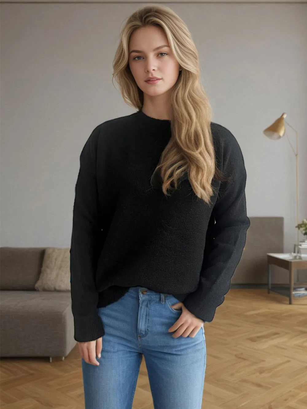 Round Neck Drop Shoulder Long Sleeve Sweater, image 15