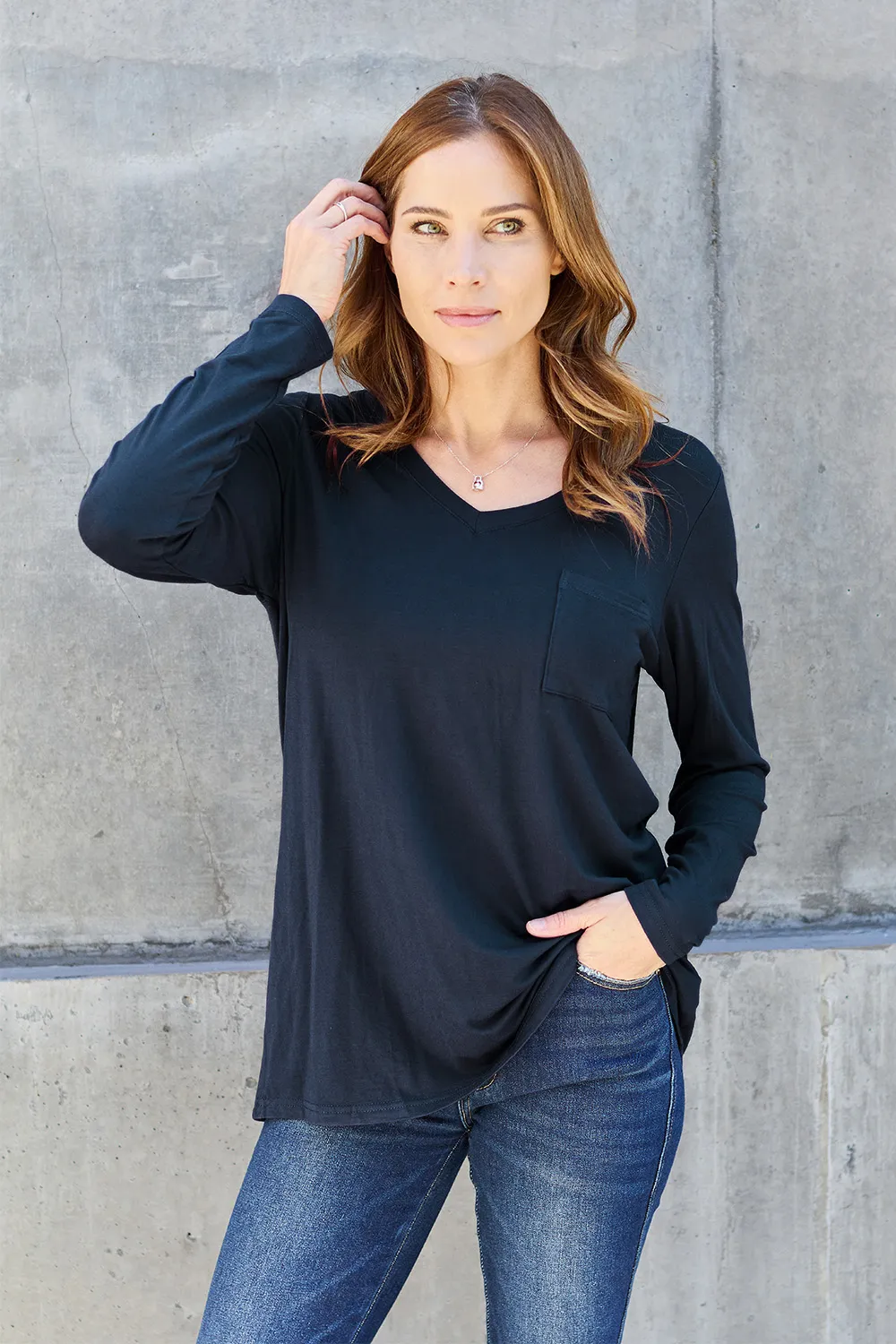 Full Size V-Neck Long Sleeve Top, image 13