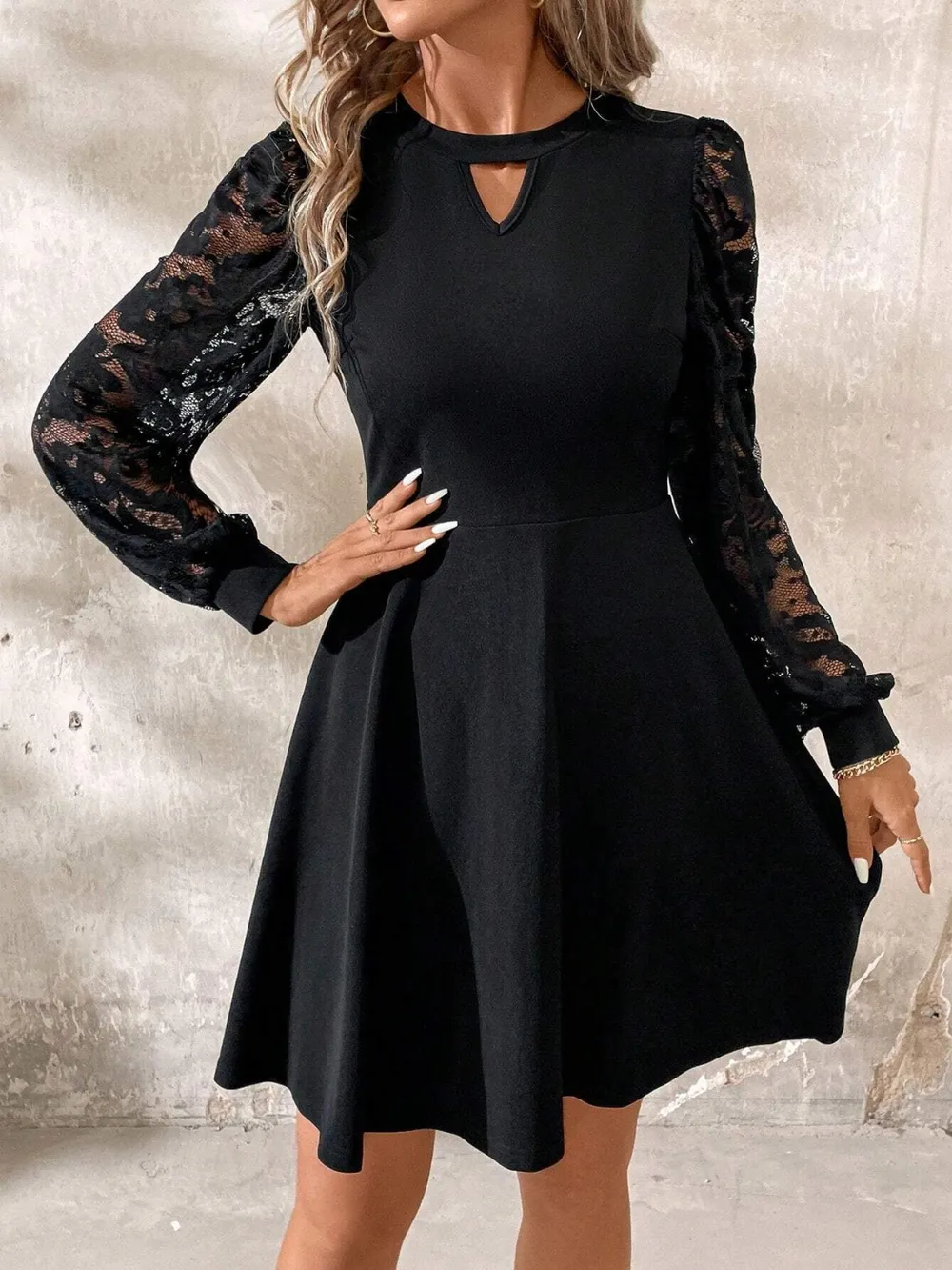 Cutout Lace Long Sleeve Mini Dress, image 2