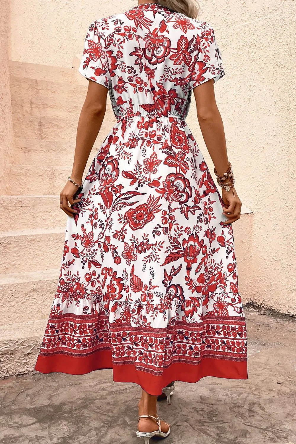 Printed Notched Short Sleeve Dress, image 4