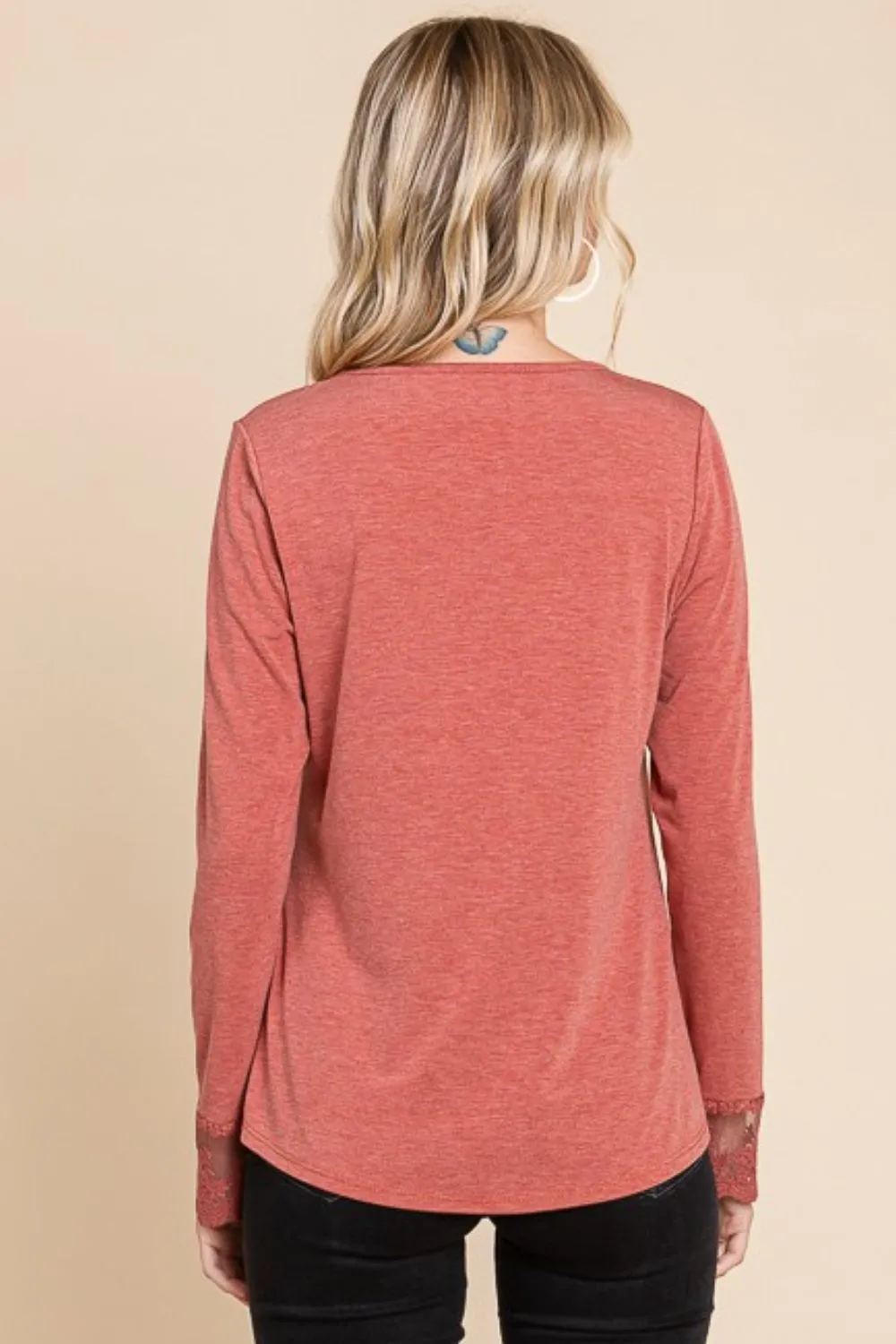 Full Size Lace Detail Round Neck T-Shirt, image 2