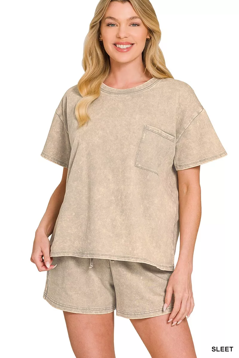 French Terry Acid Washed Relaxed Top & Short Set