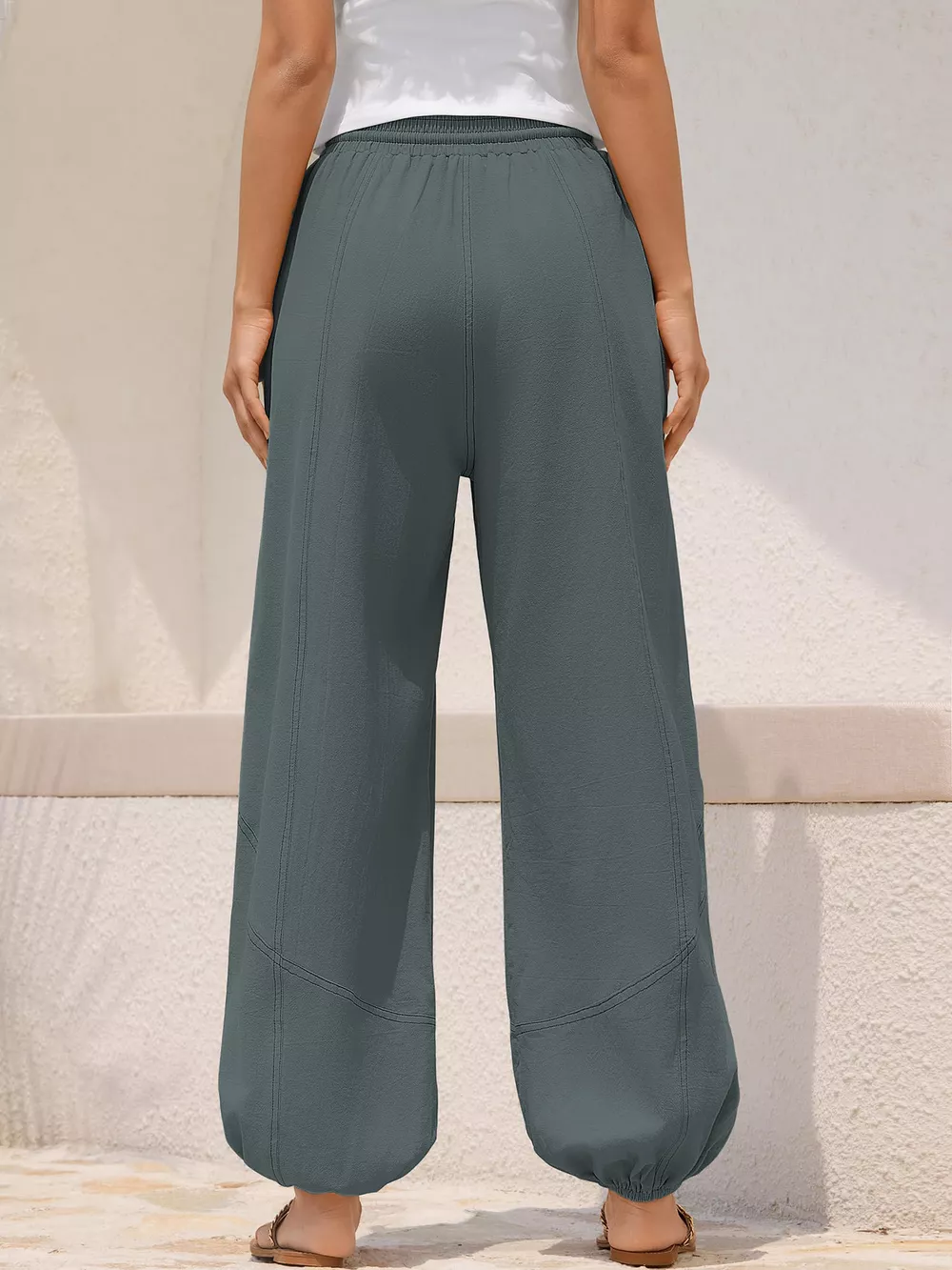 Casual Loose Fit Drawstring Waist Harem Joggers, image 2