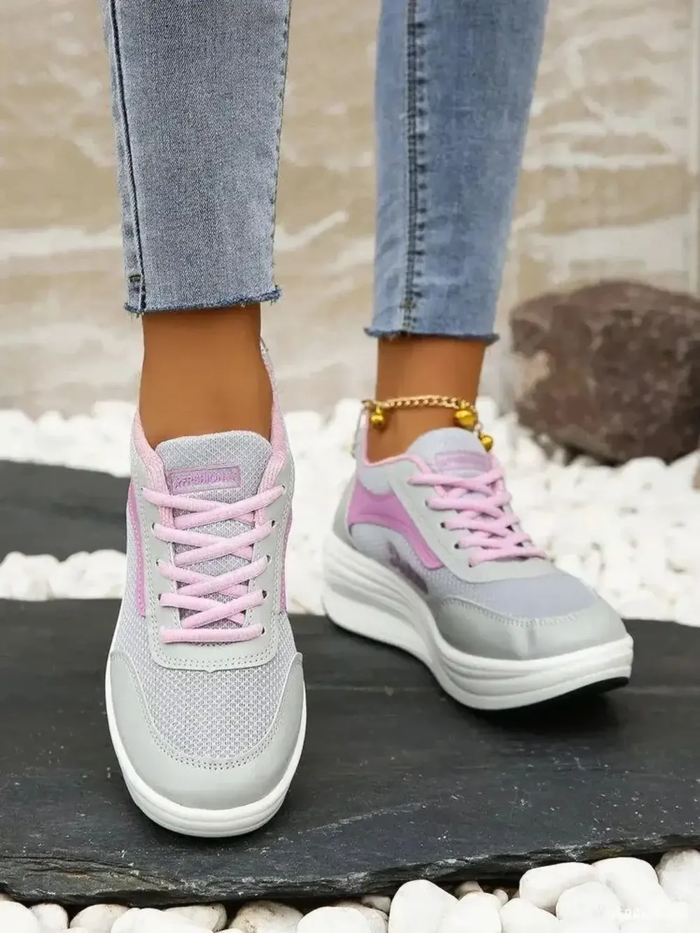 Breathable Lace Up Contrast Mesh Athletic, image 2