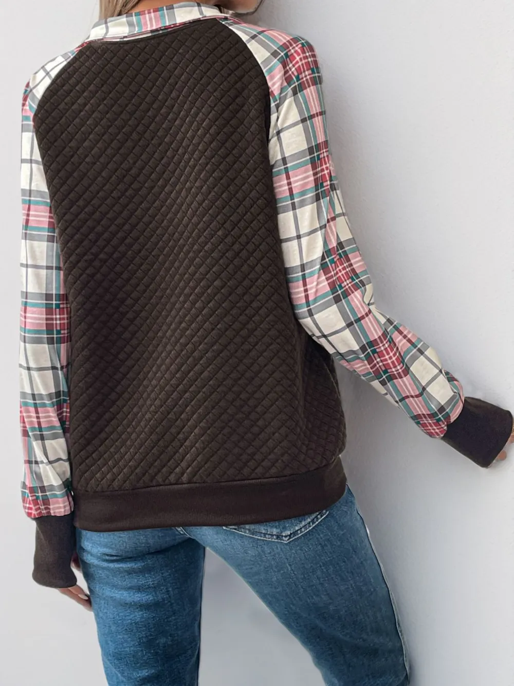 Plaid Half Zip Long Sleeve Sweatshirt, image 4