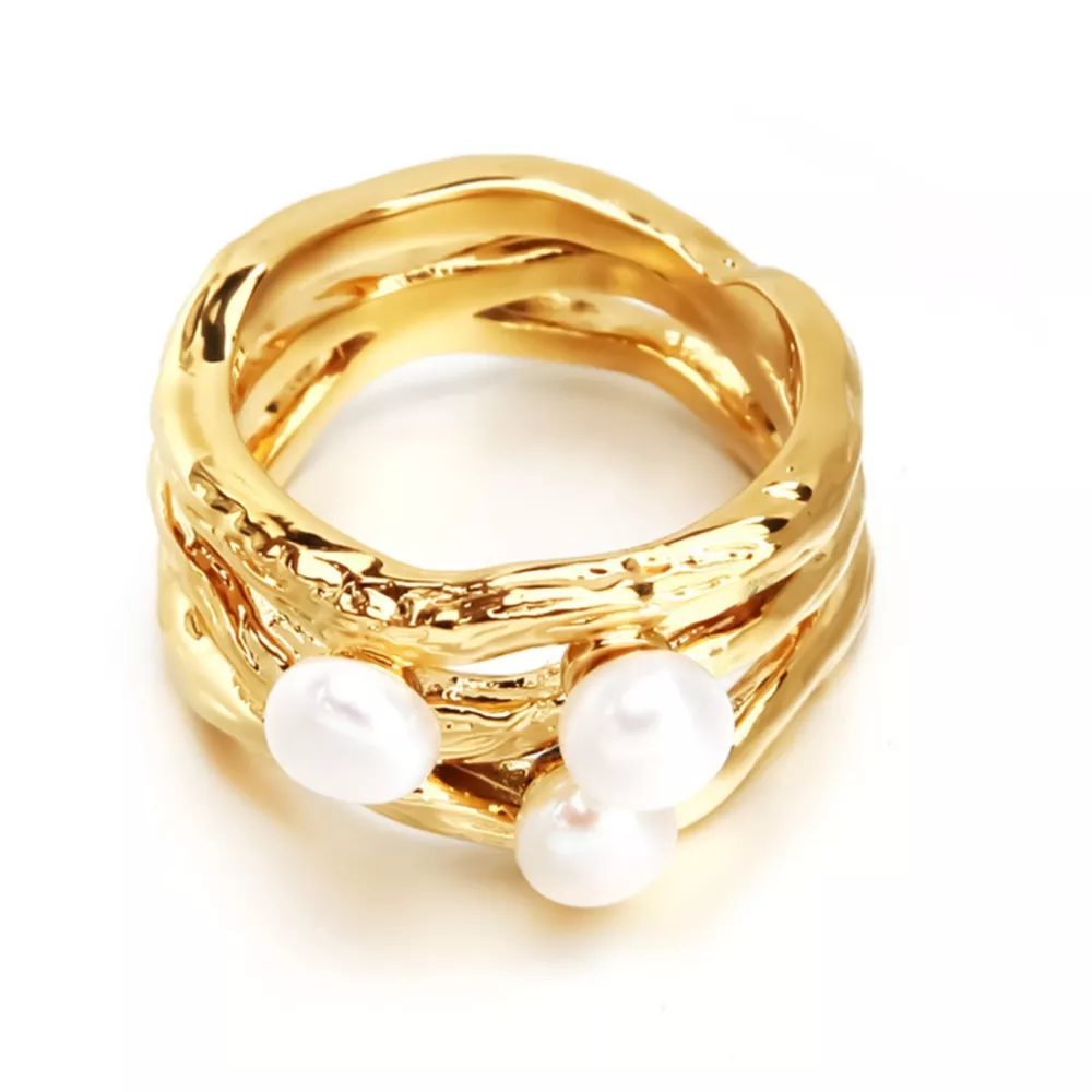 Synthetic Pearl 18K Gold-Plated Copper Ring, image 3