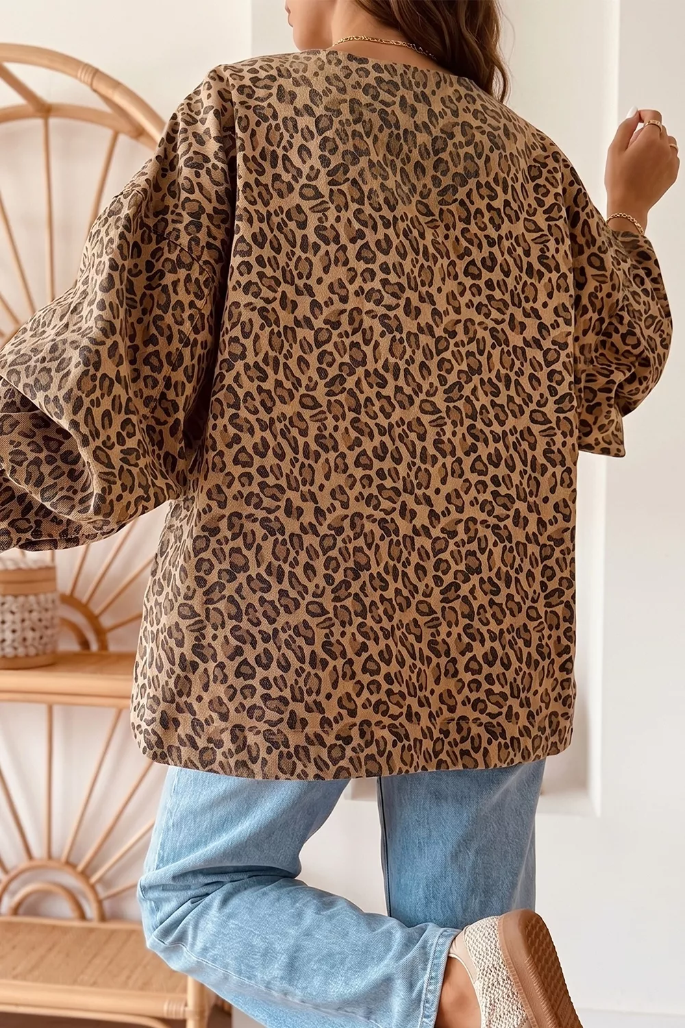 Leopard Print Denim Jacket, image 2