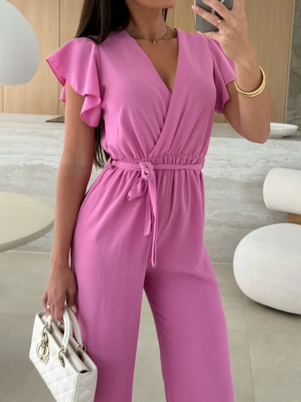 Surplice Wide Leg Belted Jumpsuit, image 7