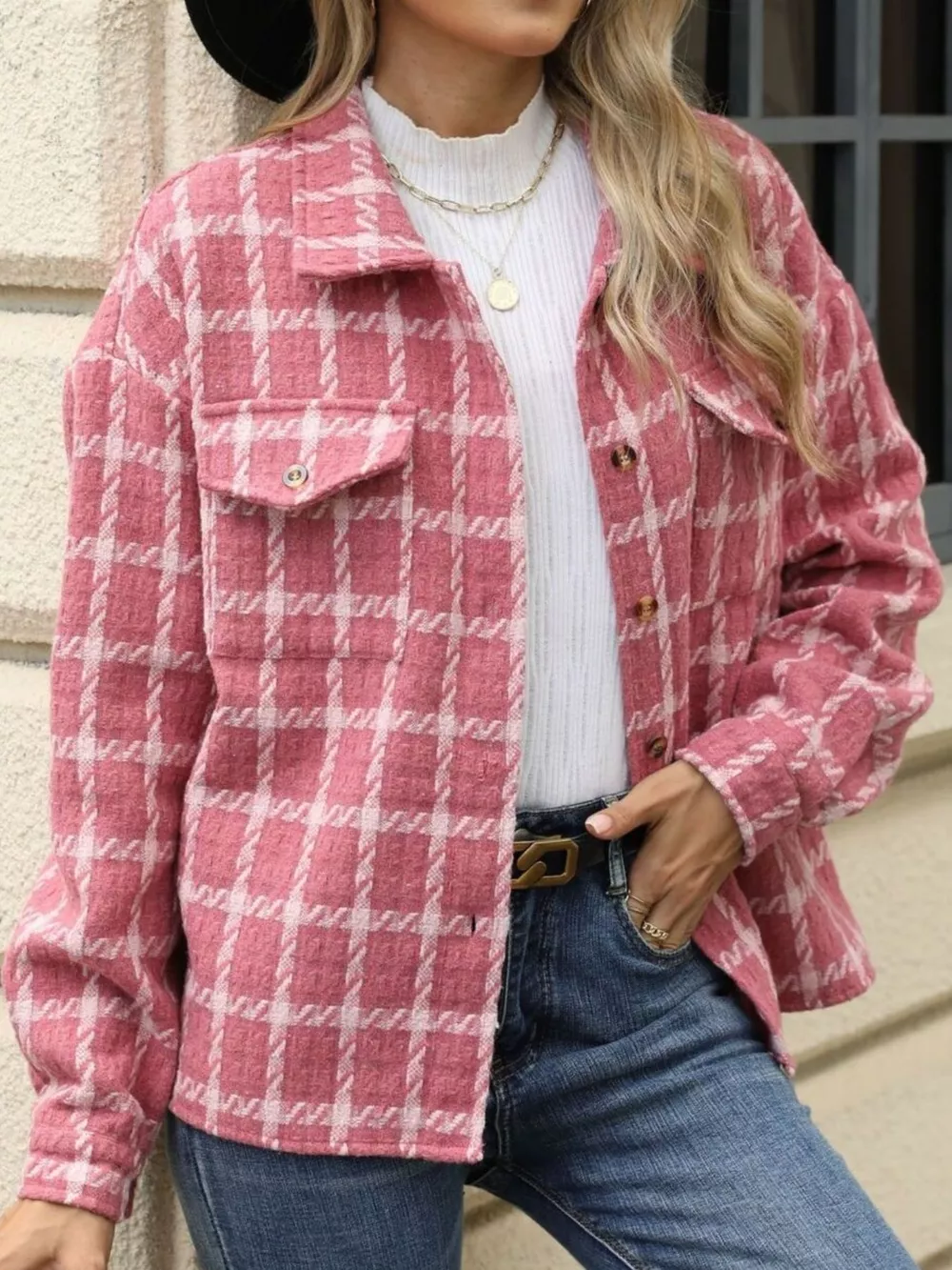 Plaid Button Up Long Sleeve Jacket, image 8