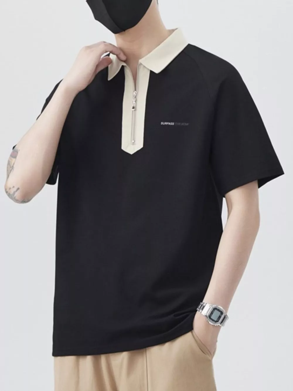 Men's Plus Size Quarter Zip Short Sleeve Polo, image 6