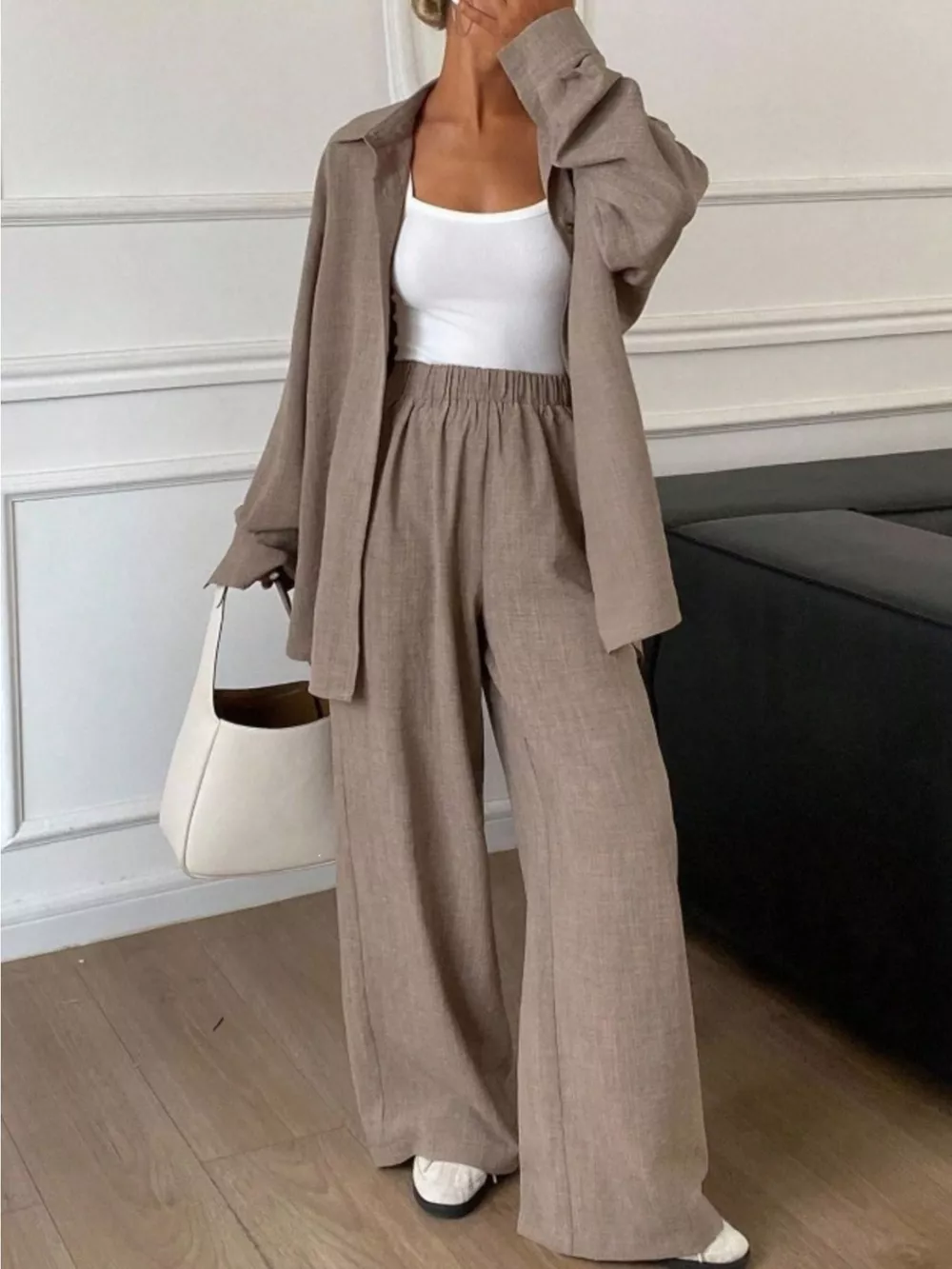 Button-Down Shirt and Wide-Leg Pants Set, image 24