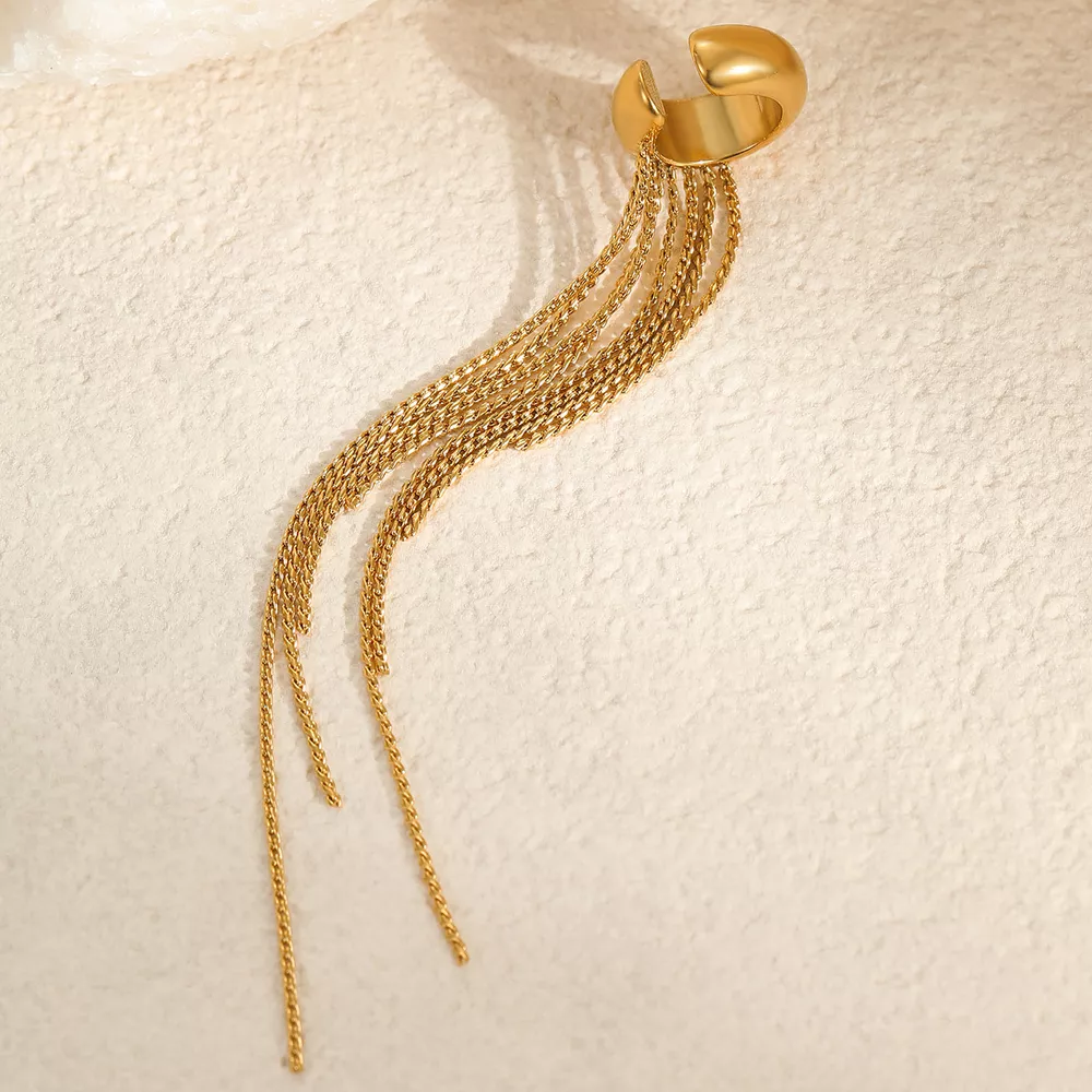 18K Gold-Plated Tassel Ear Cuff Earrings, image 2