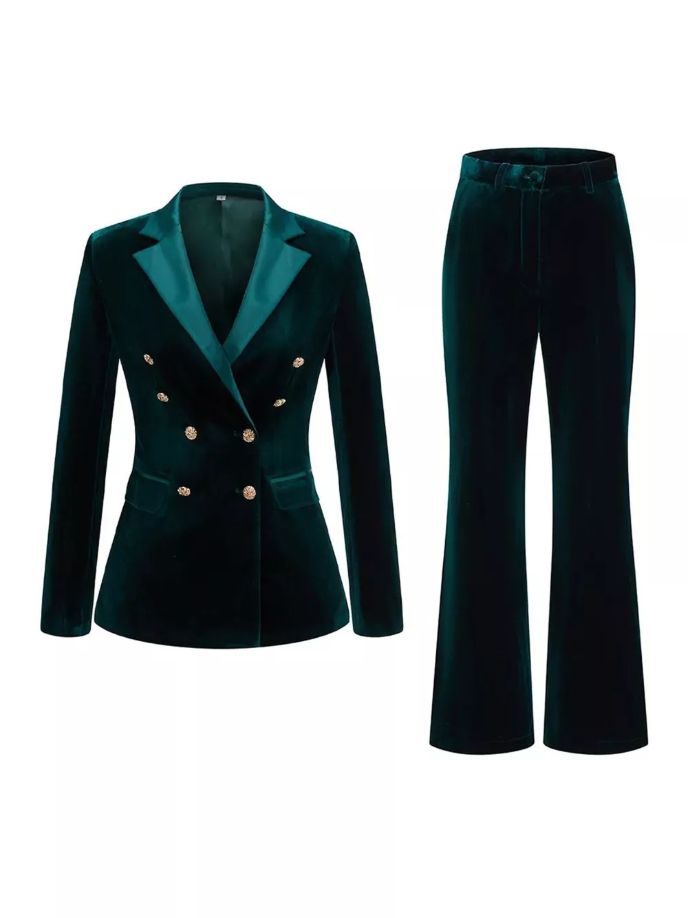 Velvet Double-Breasted Blazer and Flare Pant Set, image 3
