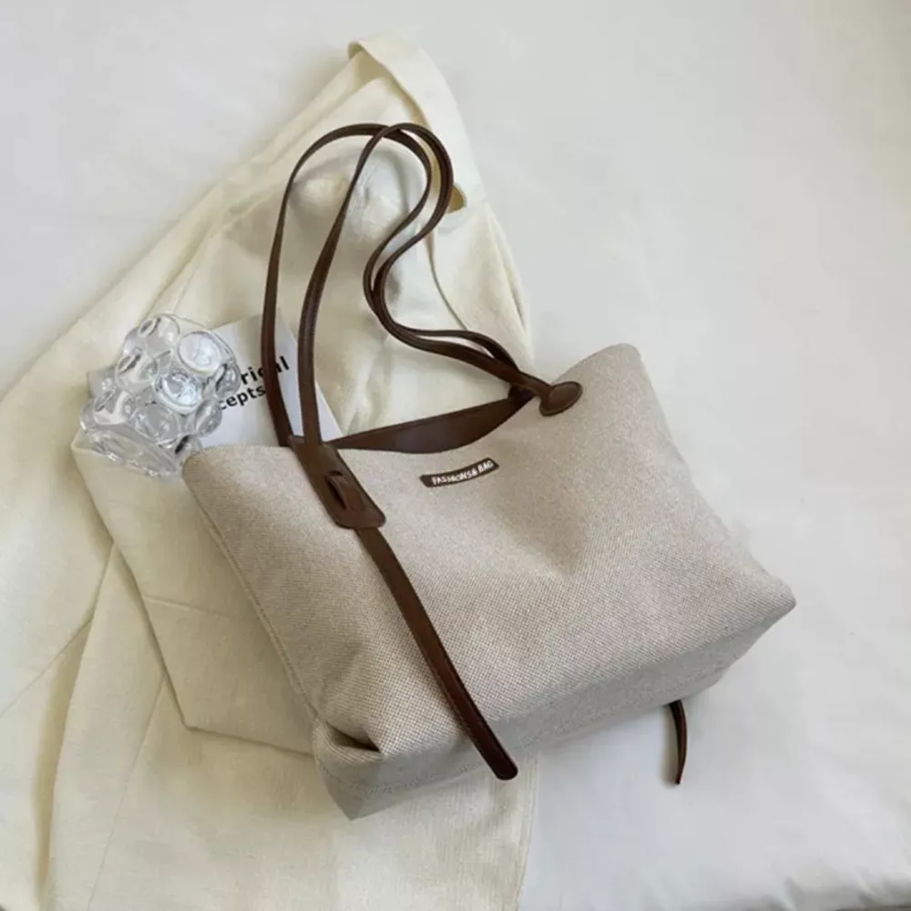 Leather Trim Canvas Shoulder Bag, image 4