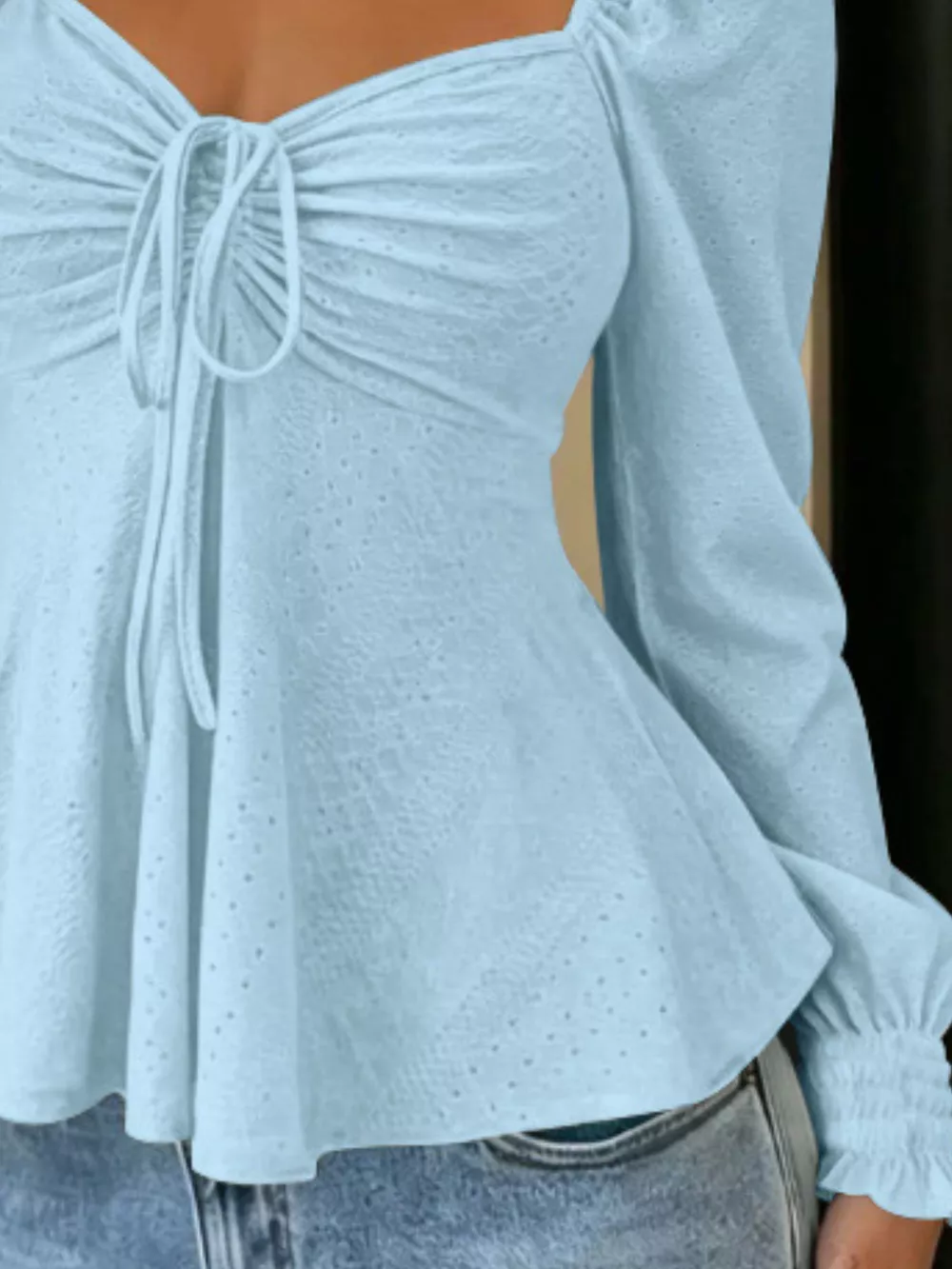 Ruched Sweetheart Neck Long Sleeve Top, image 18