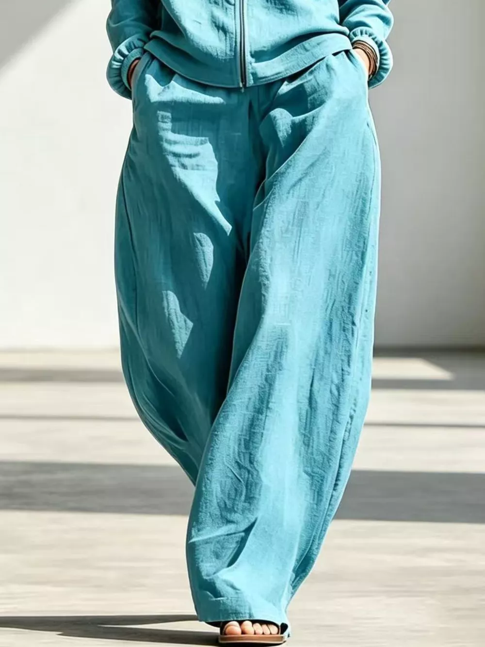 Full Size Zip-Up Jacket and Wide-Leg Pants Set Plus Size, image 3