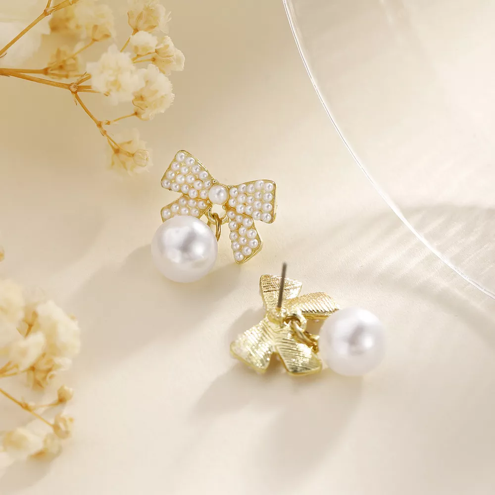 Pearl Bowknot Drop Earrings, image 3