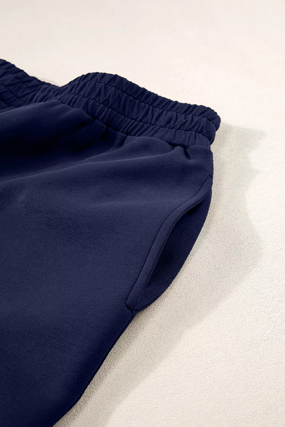 Solid Color Cowl Neck Drawstring Pullover Wide Leg Athleisure Pants Set, image 12
