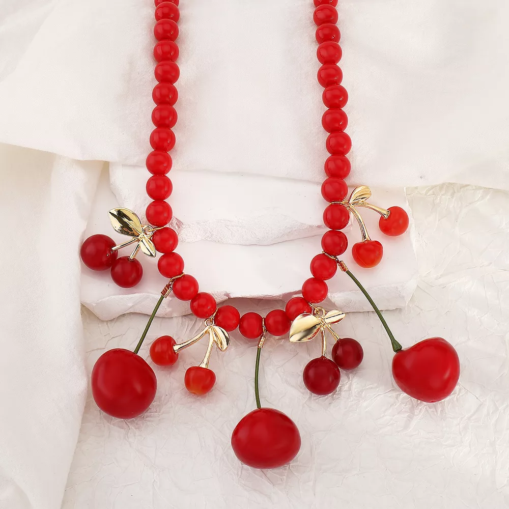 Cherry Charm Beaded Statement Necklace, image 5