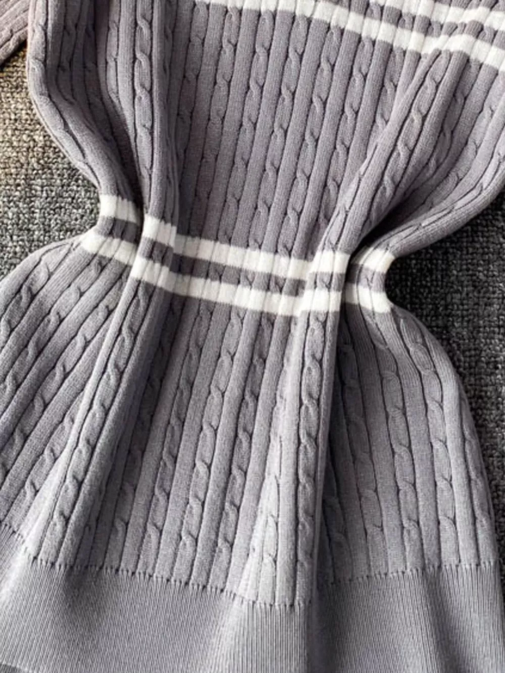 Striped Knit Polo Collar Top, image 10