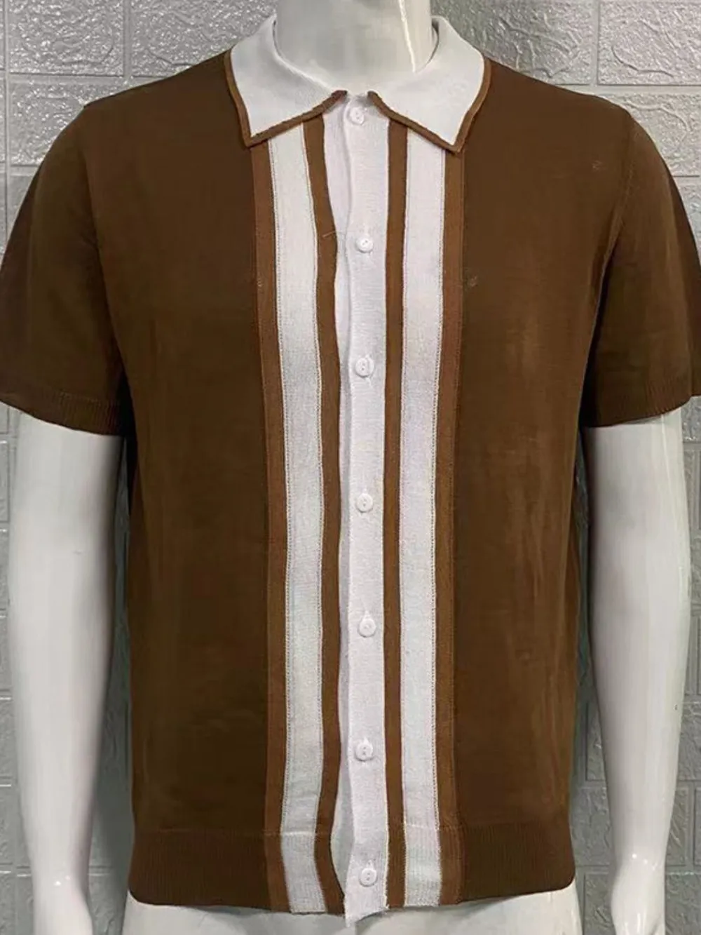 Men's Collared Neck Striped Contrast Knit Polo, image 4