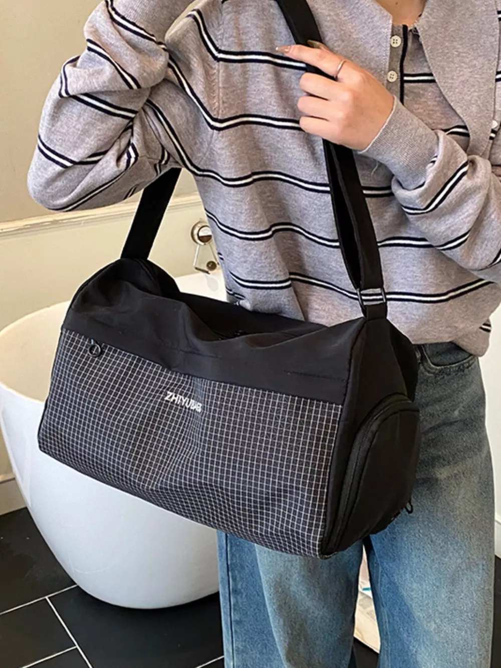 Plaid Oxford Cloth Travel Bag, image 3