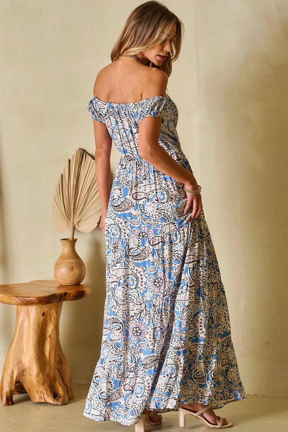 Printed Off-Shouder Short Sleeve Dress, image 5
