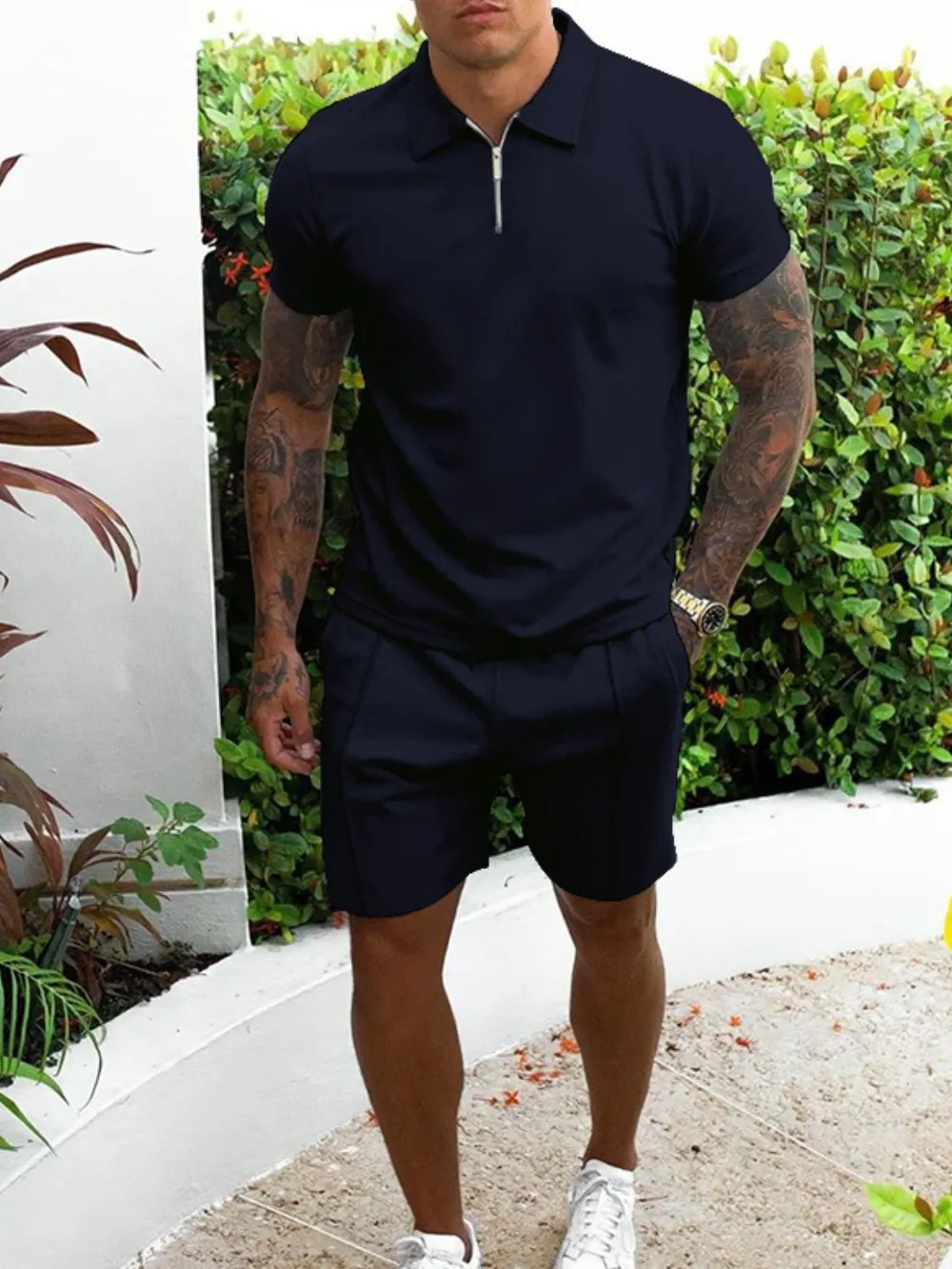 Men's Full Size Collared Neck Short Sleeve Top and Shorts Set Plus Size, image 4