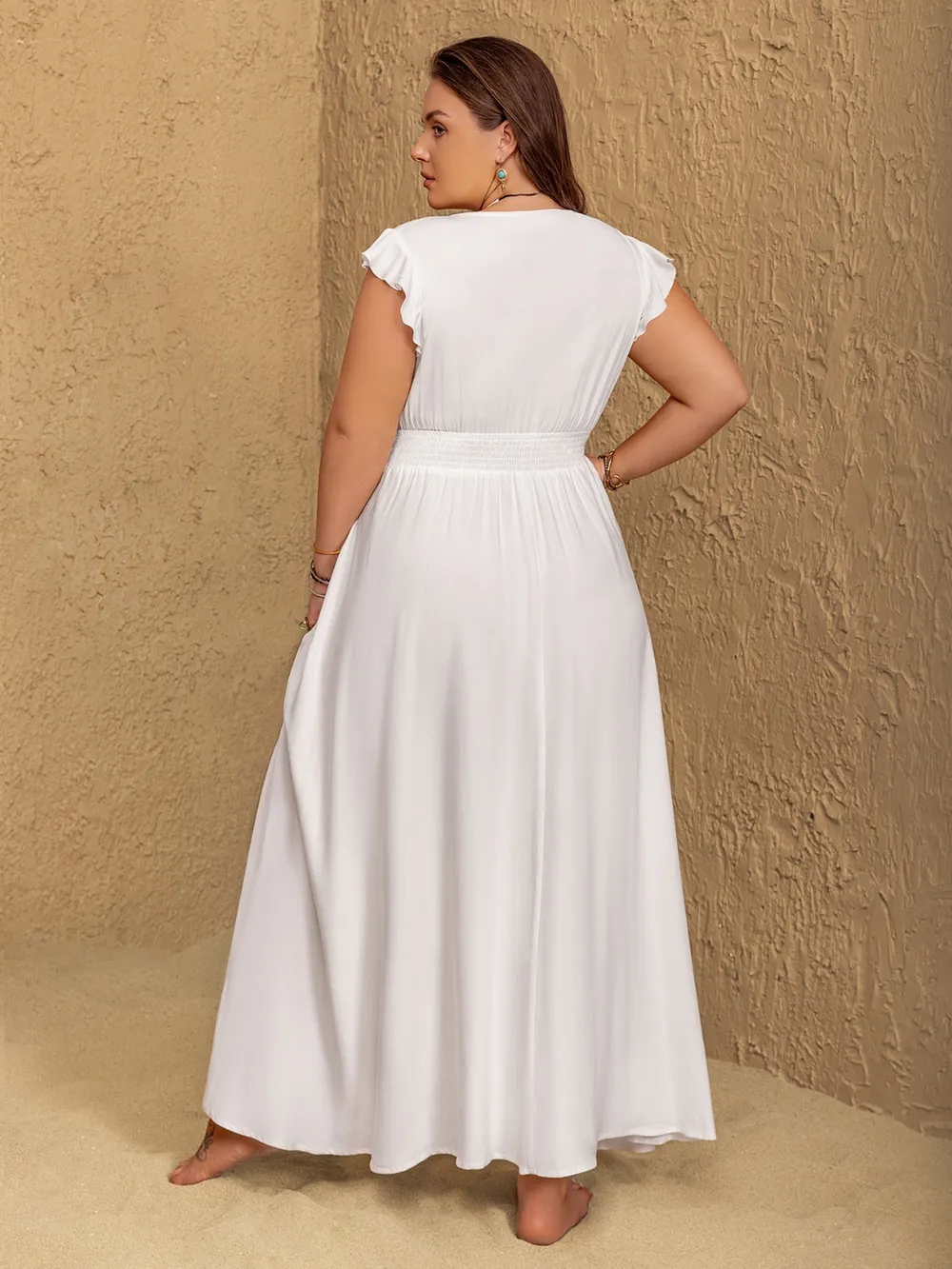 Plus Size Embroidered Floral V-Neck Cap Sleeve Maxi Dress, image 3