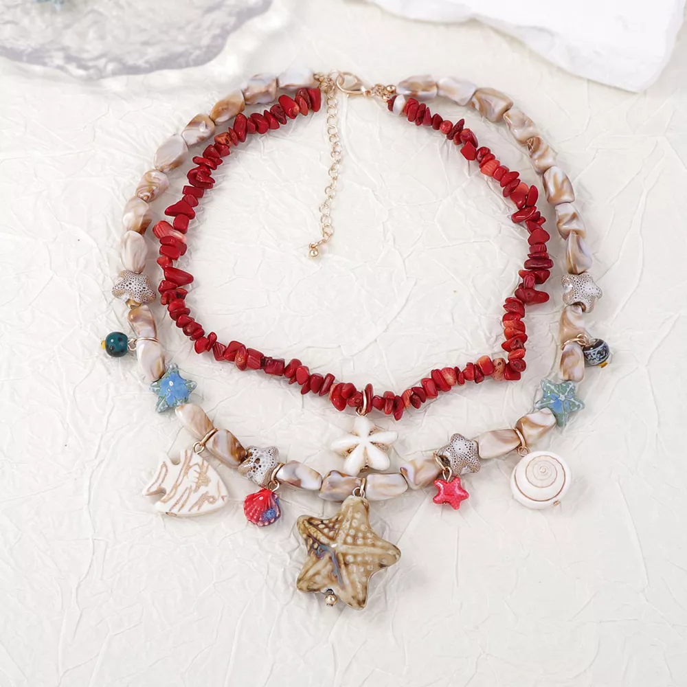 Boho Layered Multi-Strand Beach Shell Charm Necklace, image 3