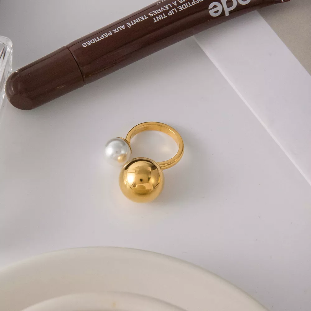18K Gold-Plated Orb & Pearl Open Ring, image 6