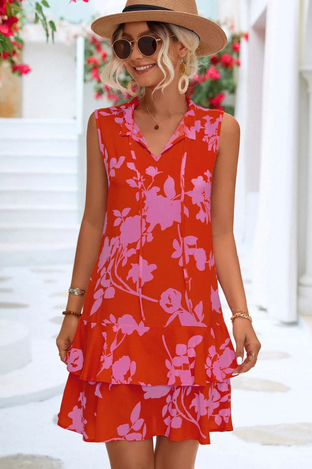 Printed Tie Neck Sleeveless Dress, image 3