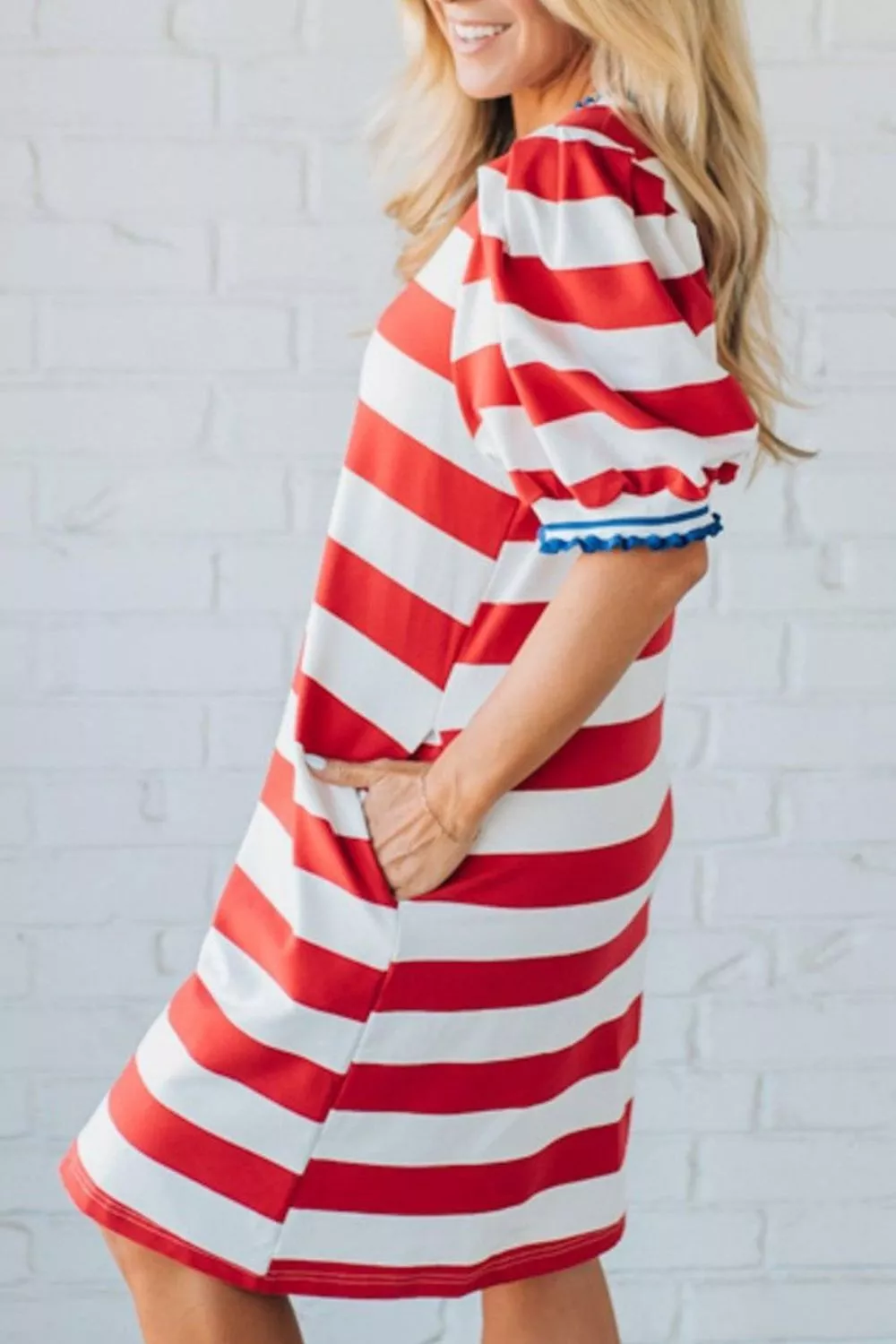 Striped Puff Sleeve Casual Mini Dress, image 4