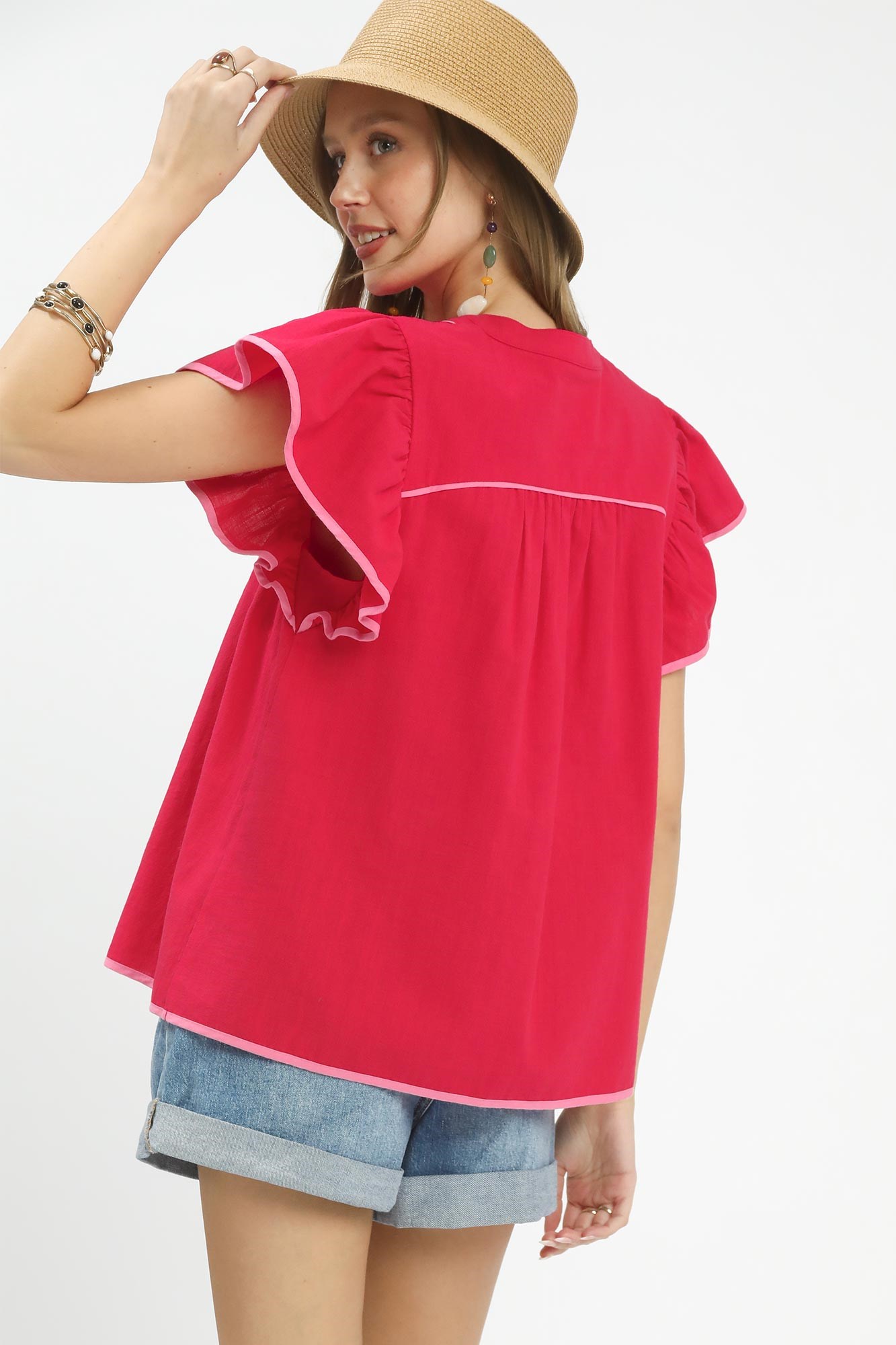 Contrast Trim Babydoll Blouse, image 3