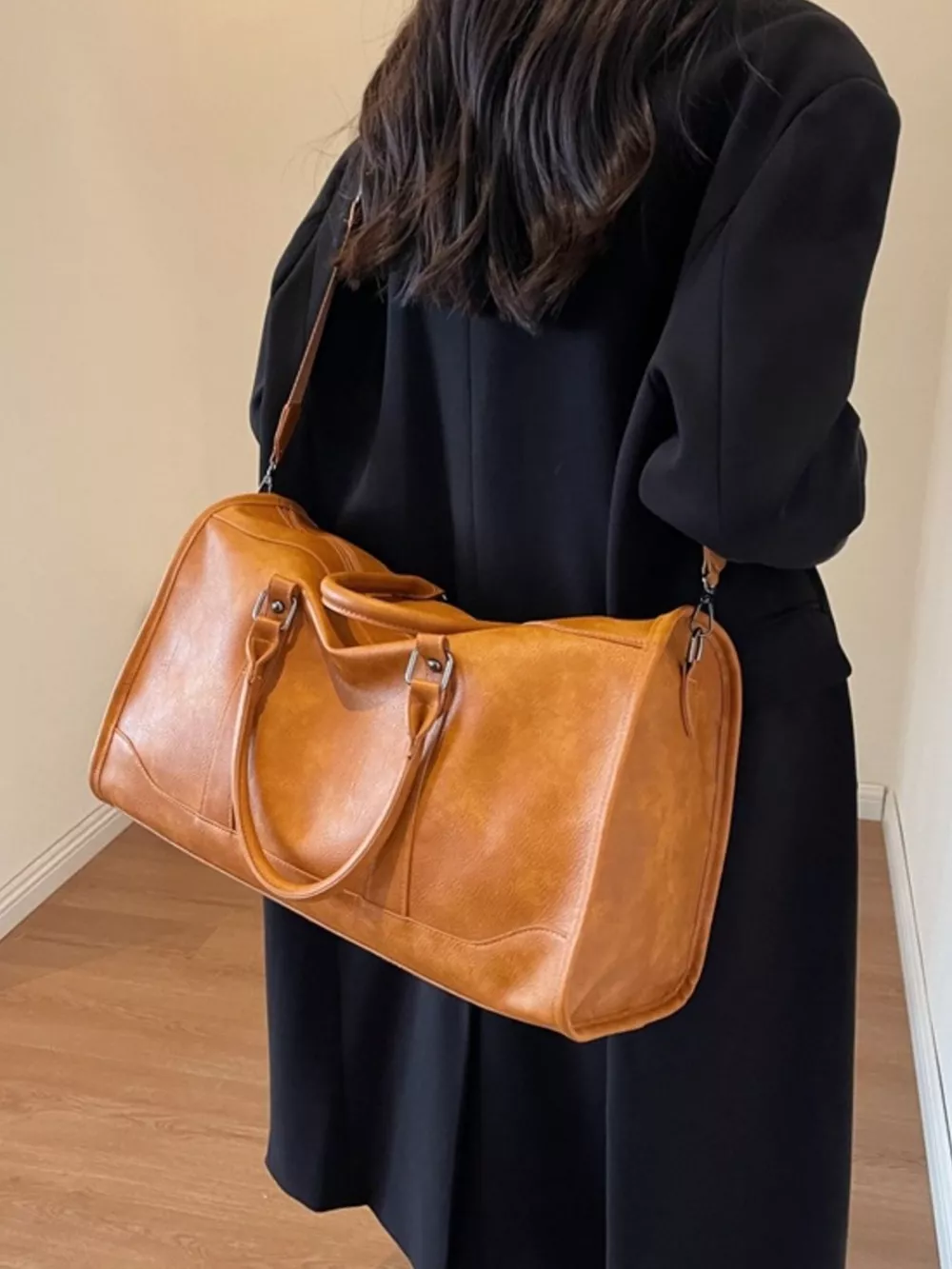 Vintage Leather Duffle Bag, image 5