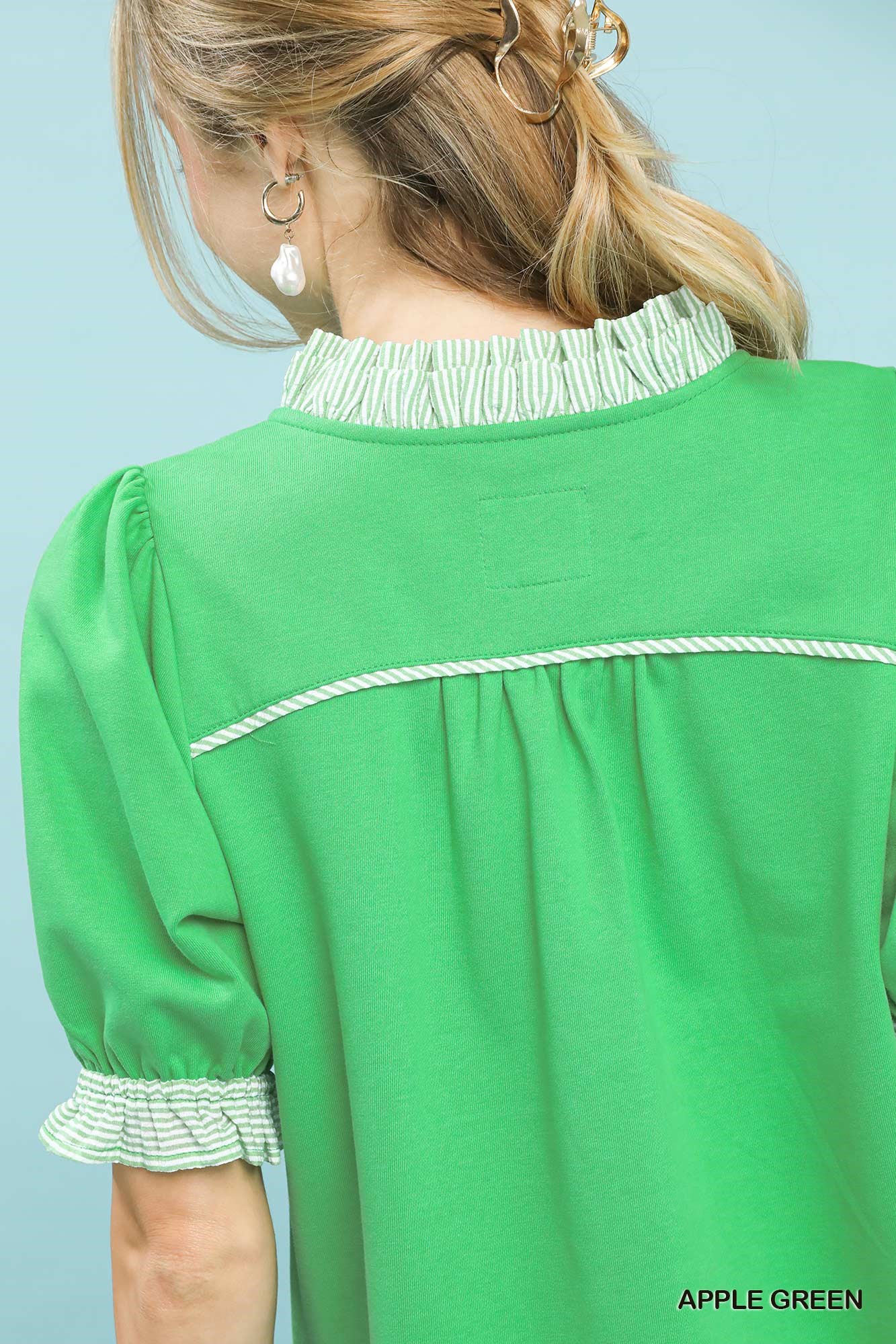 French Terry Ruffle Trim Puff Sleeve Top, image 4
