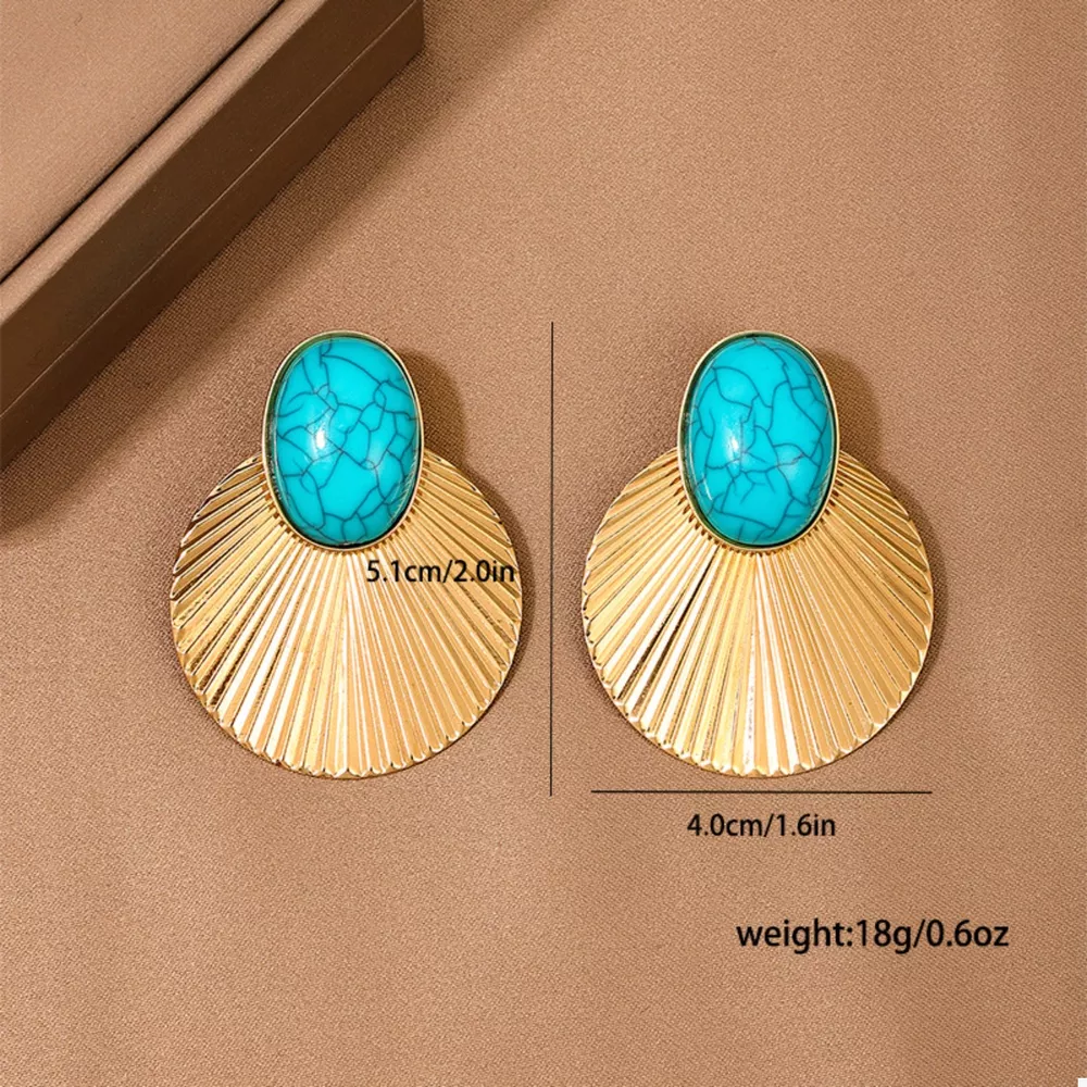 Turquoise Stone Fan Drop Earrings, image 3