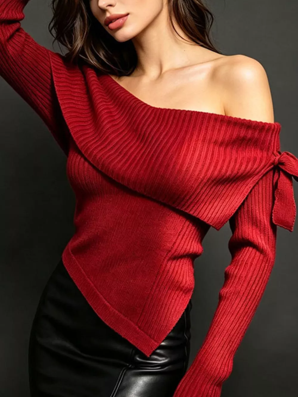 Off-Shoulder Ribbed Knit Top, image 6
