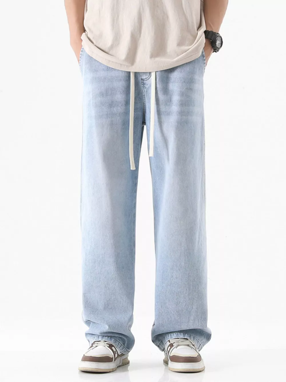 Men's Full Size Drawstring Wash Wide Leg Jeans Plus Size