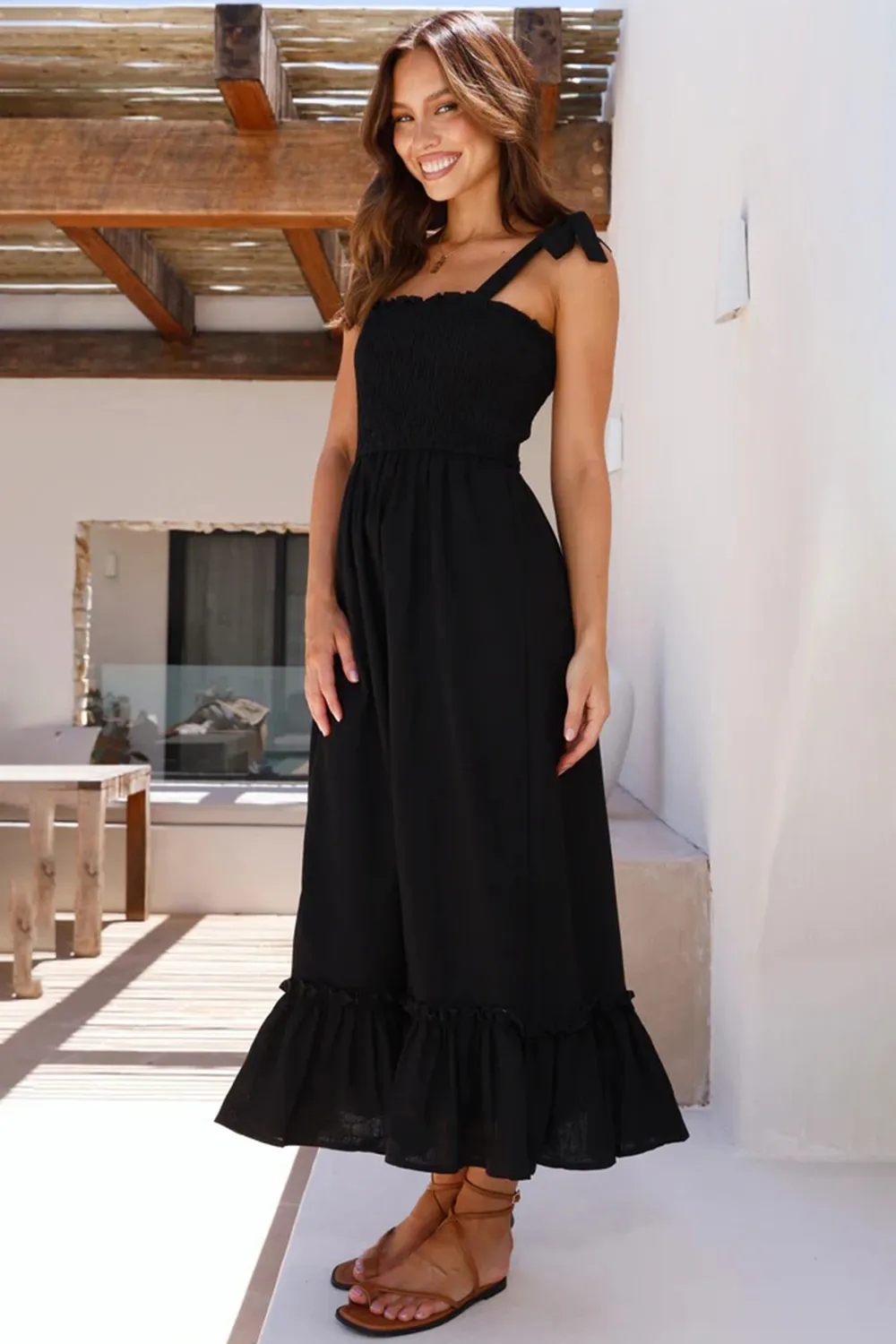 Ruffled Smocked Ruffle Hem Sleeveless Dress, image 8
