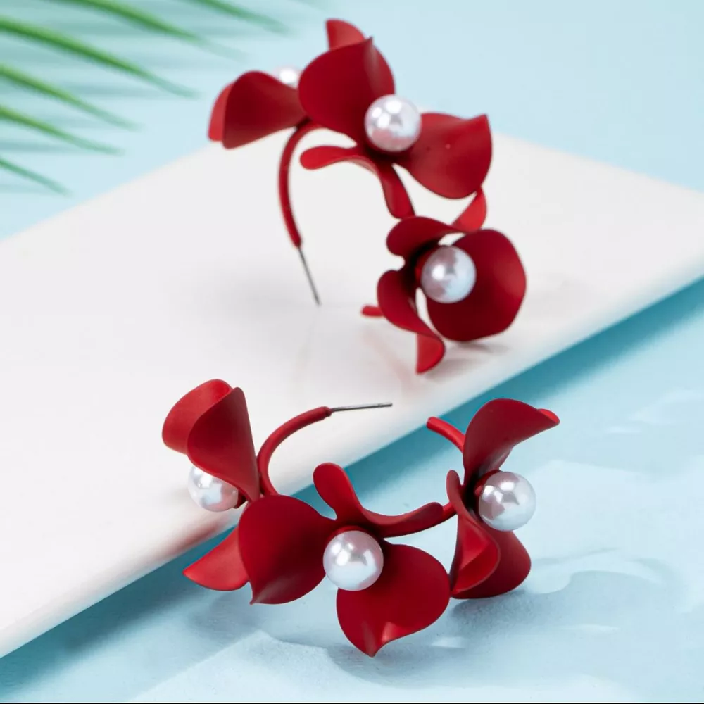 Floral Pearl Hoop Earrings, image 3