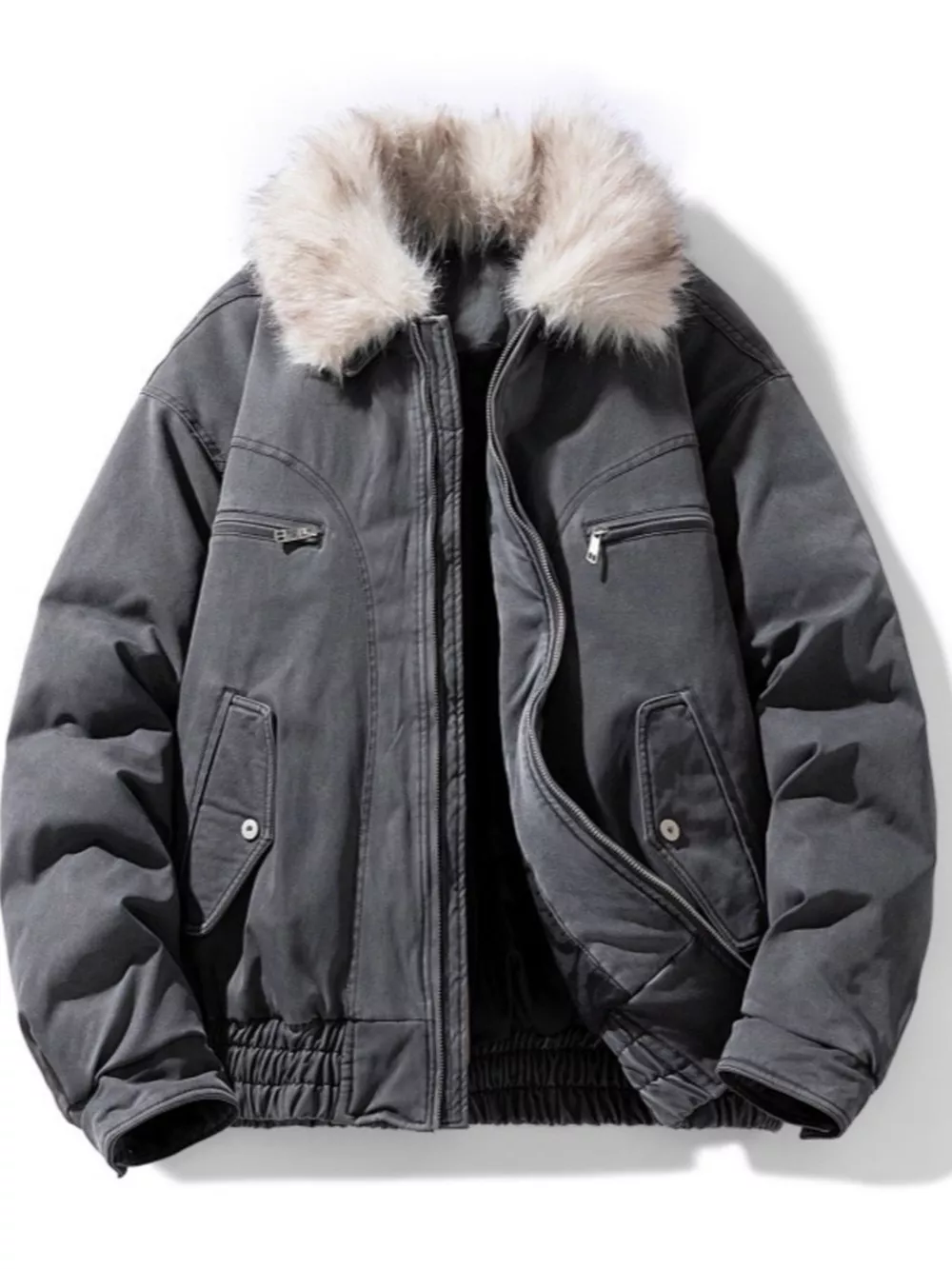 Men's Full Size Fur Collar Zip Up Bomber Jacket Plus Size