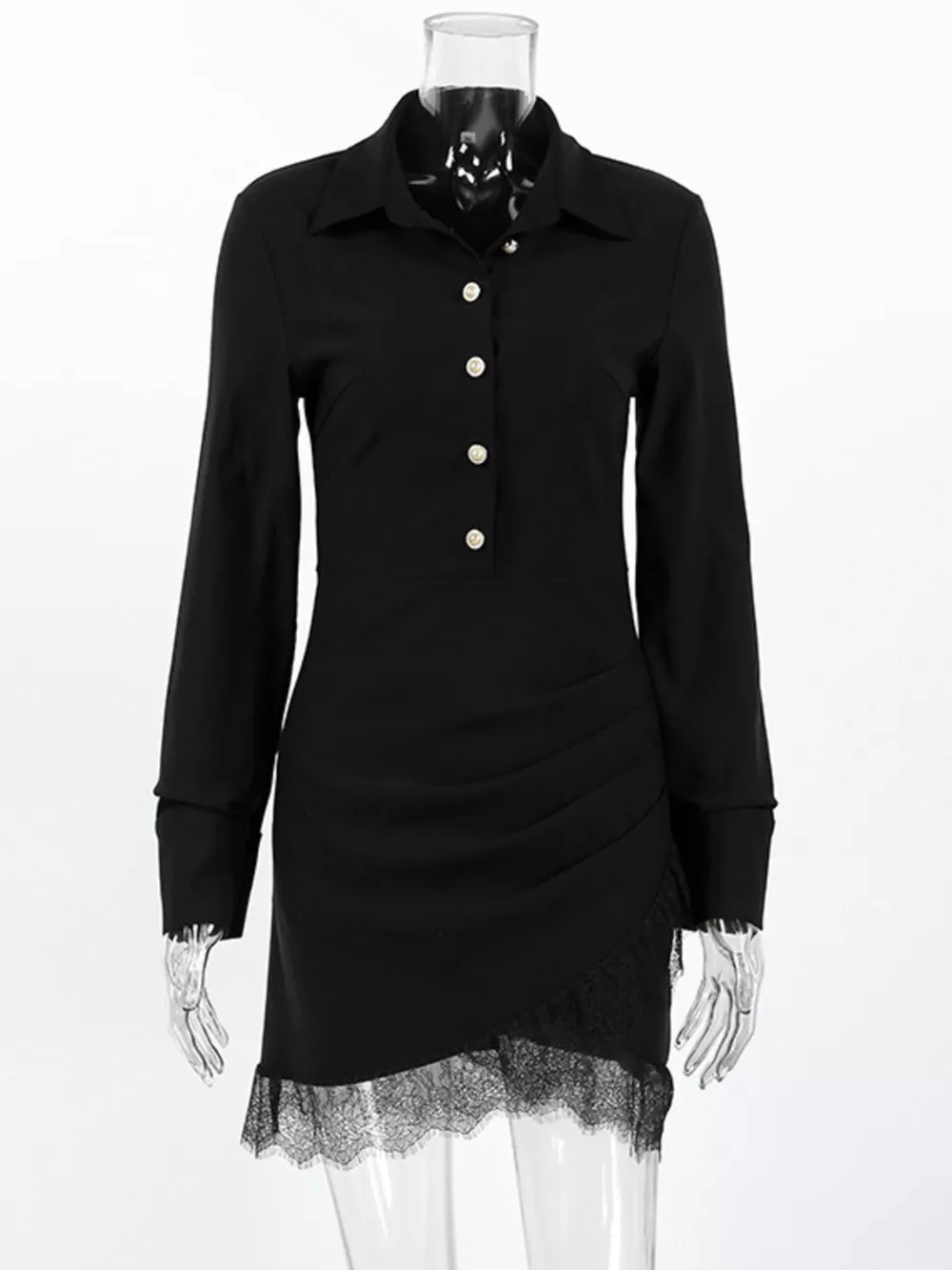 Long-Sleeve Shirt Dress with Lace Hem, image 7